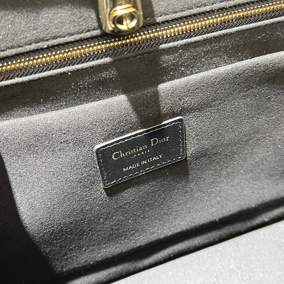 Dior Elegant Black Quilted Leather Tote Handbag with Top Handles