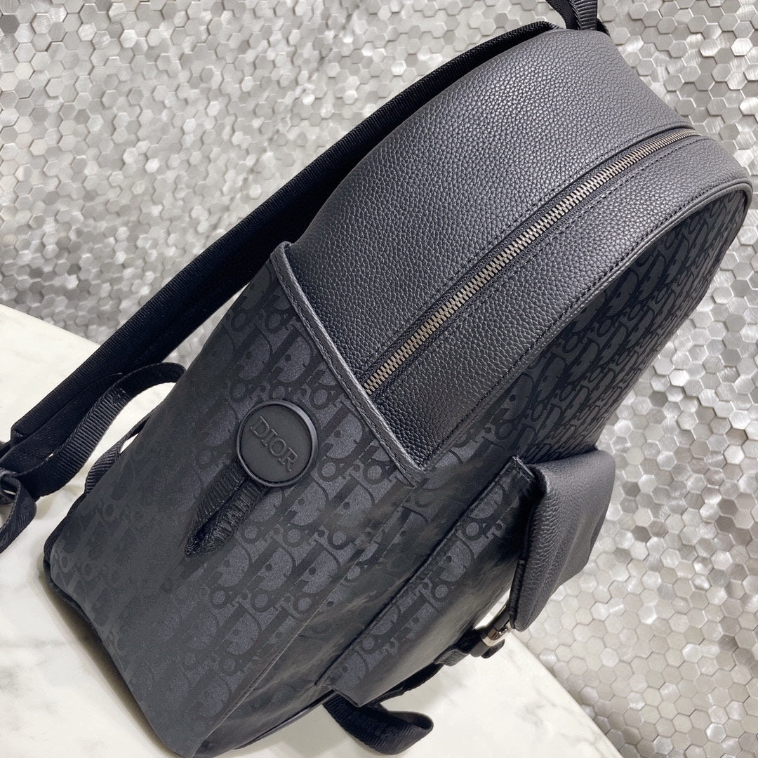 Dior Navy Blue Monogram Canvas Backpack with Buckle Front Flap