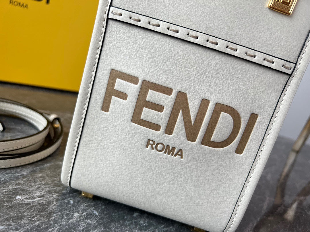 Fendi Sunshine Shopper Mini White Leather Handbag with Logo
