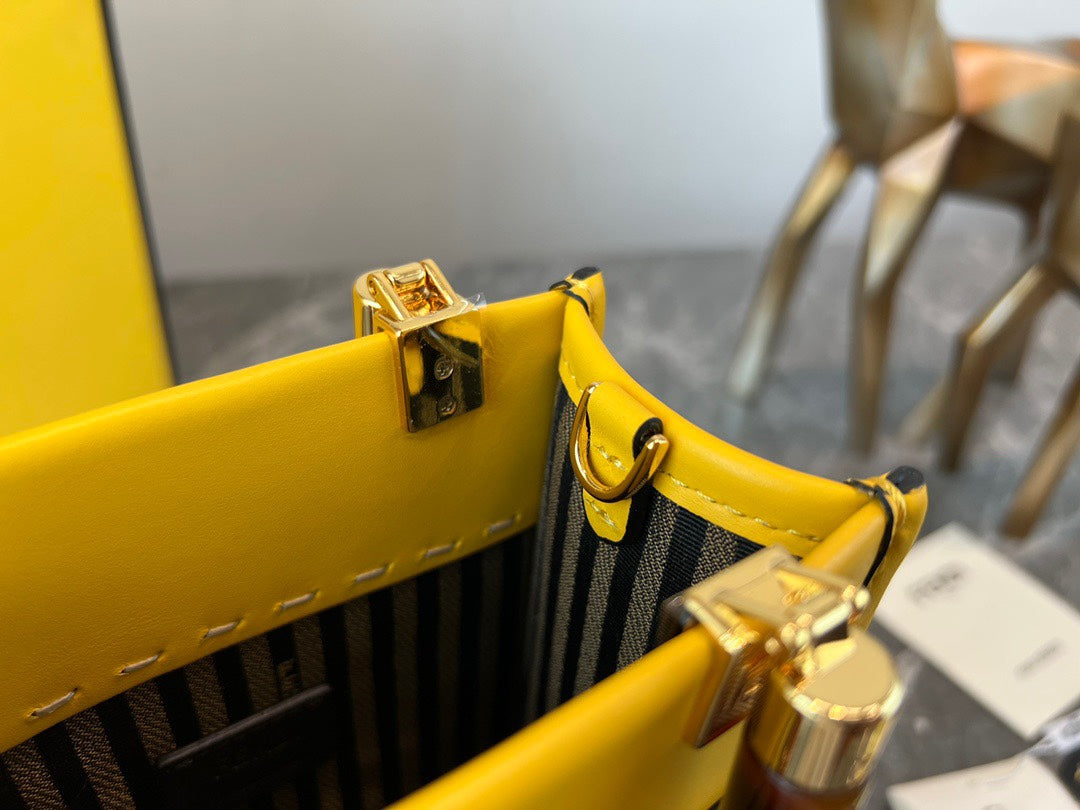 Fendi Sunshine Shopper Mini Yellow Leather Bag with Embossed Logo