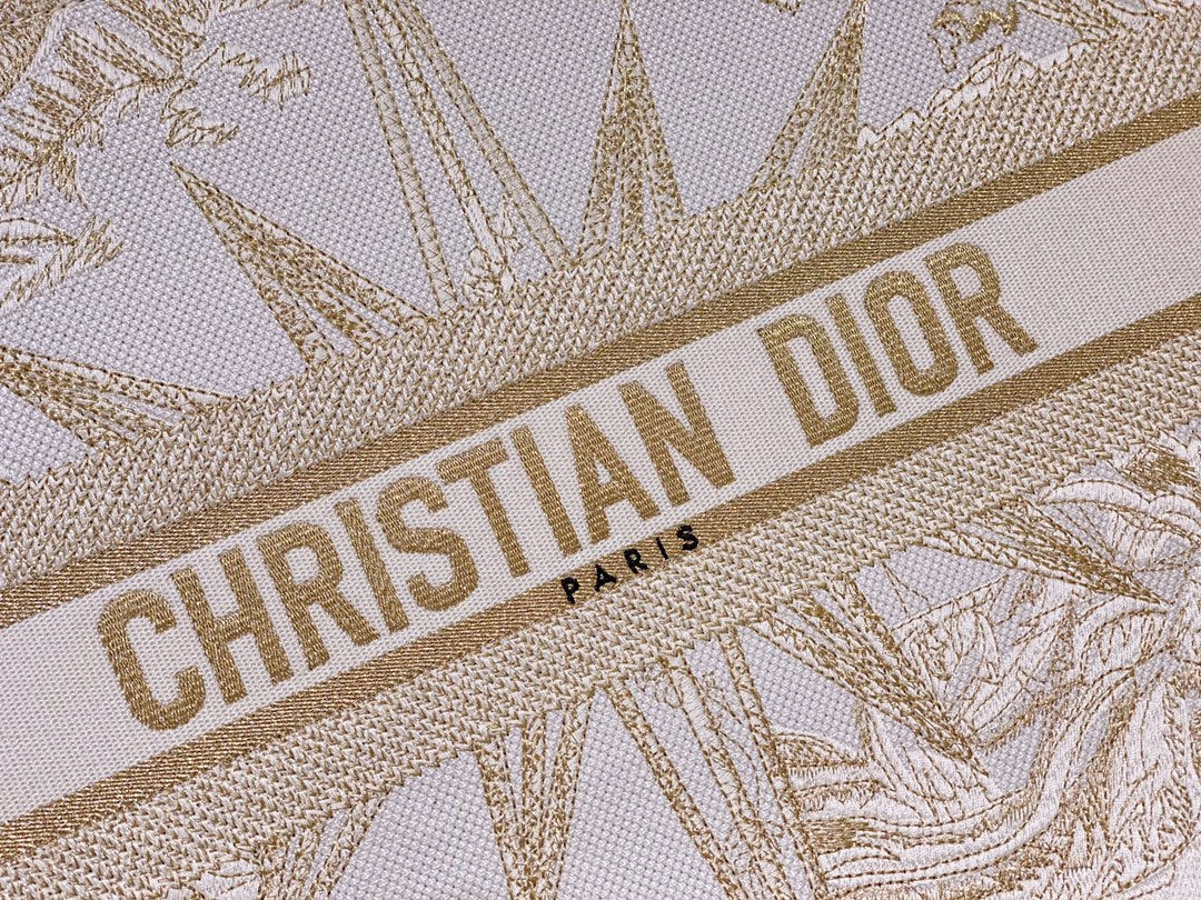 Dior Beige and Gold Embroidered Celestial Star Canvas Tote Bag