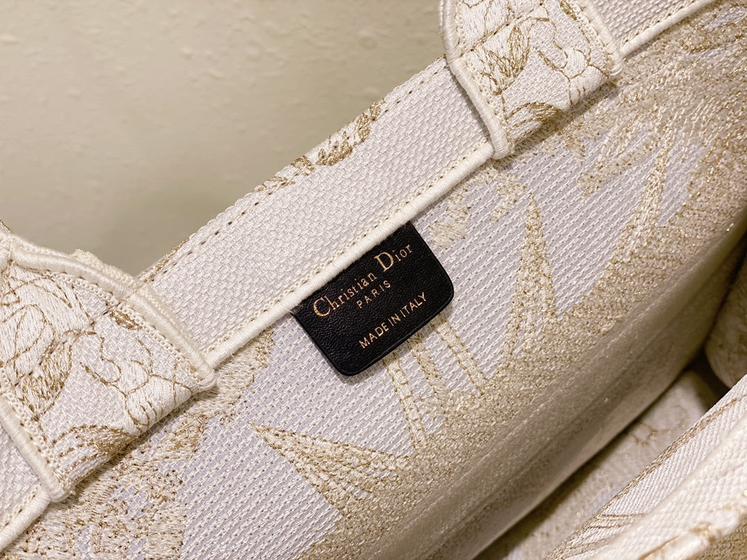 Christian Dior Book Tote Beige and White Toile de Jouy Embroidery