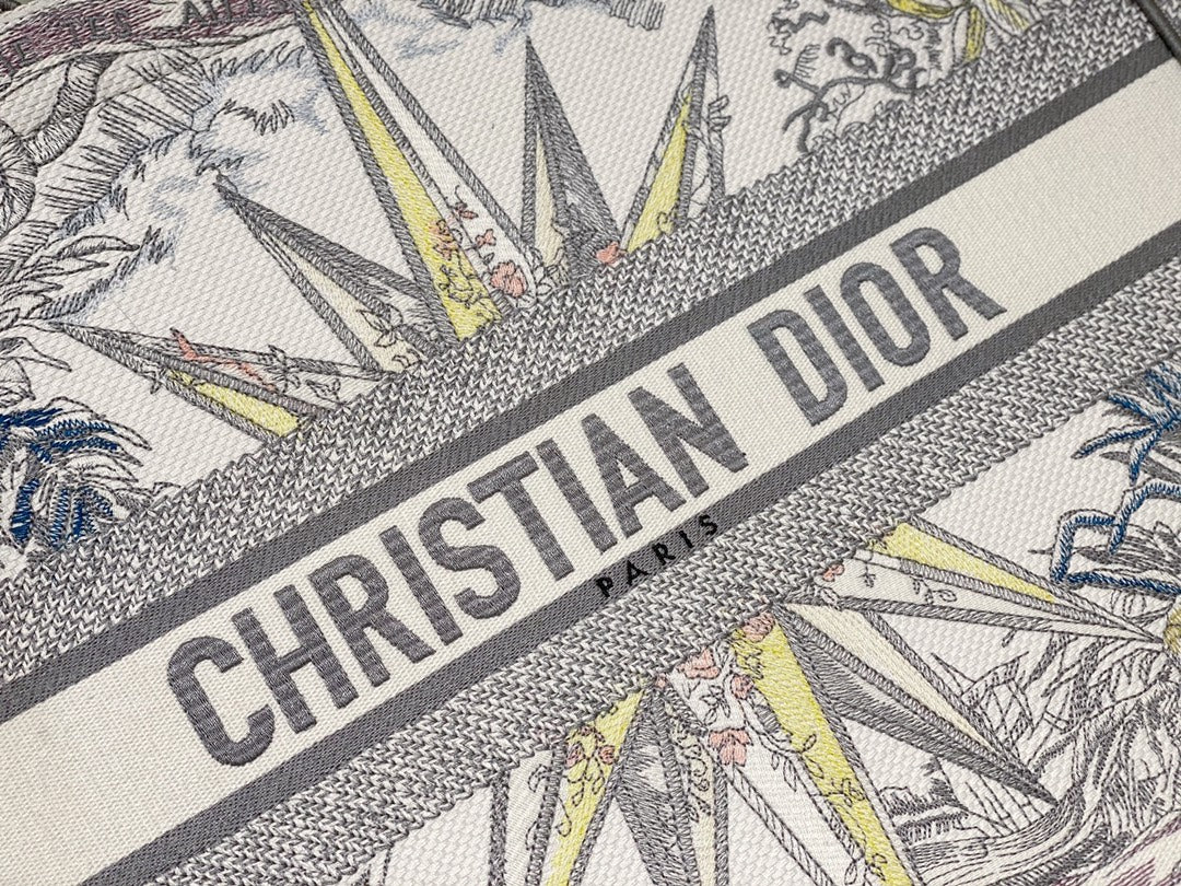 Dior Vintage Star Compass Embroidered Canvas Tote Bag Top Handle Purse