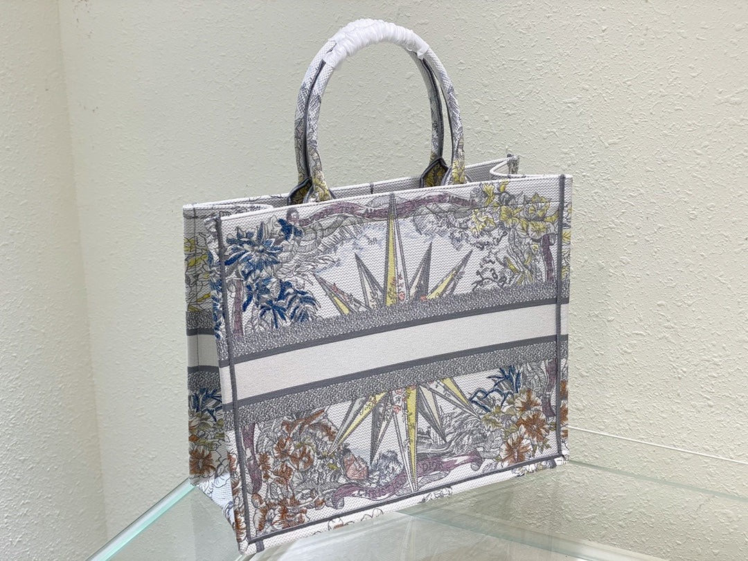 Dior Vintage Star Compass Embroidered Canvas Tote Bag Top Handle Purse