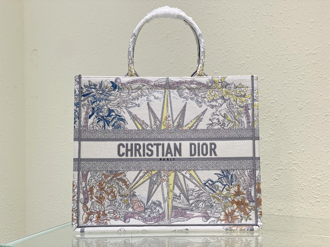 Dior Vintage Compass Star Embroidered Canvas Top-Handle Tote Bag