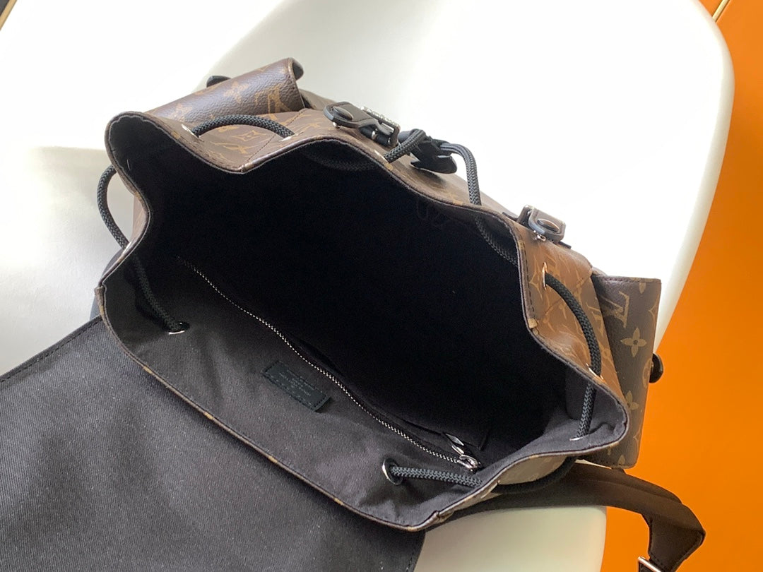 Louis Vuitton Classic Brown Monogram Pattern Backpack with Black Leather Straps