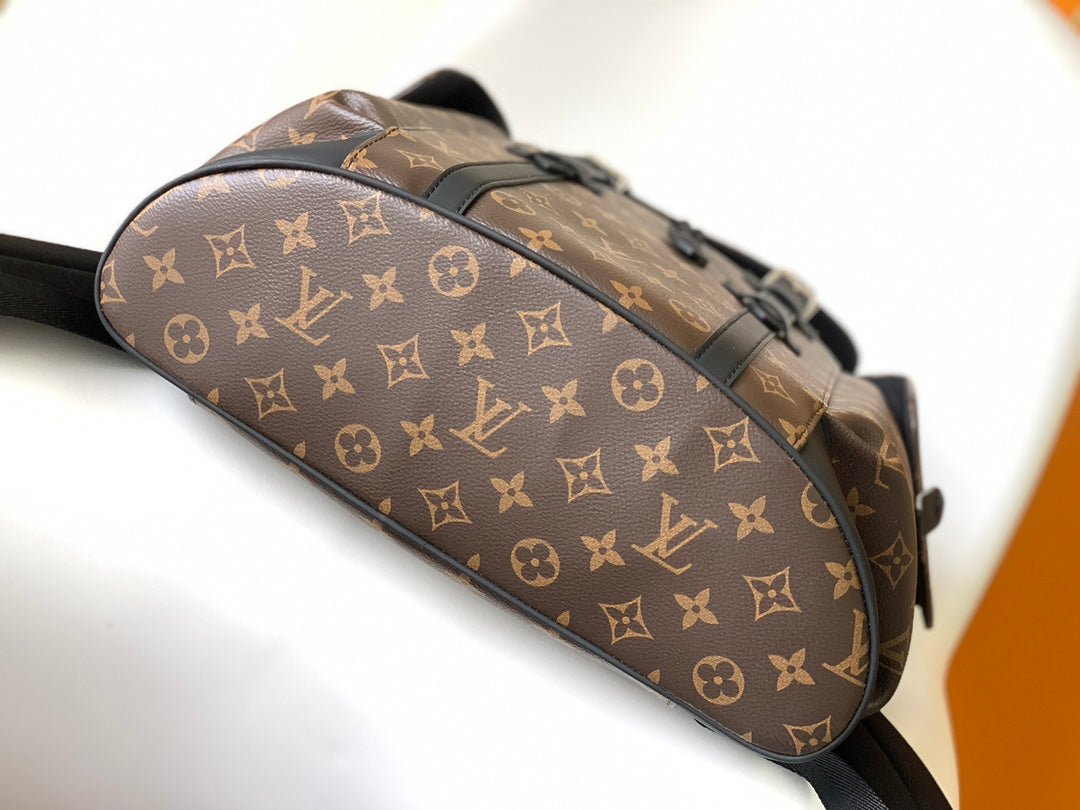 Louis Vuitton Classic Brown Monogram Pattern Backpack with Black Leather Straps