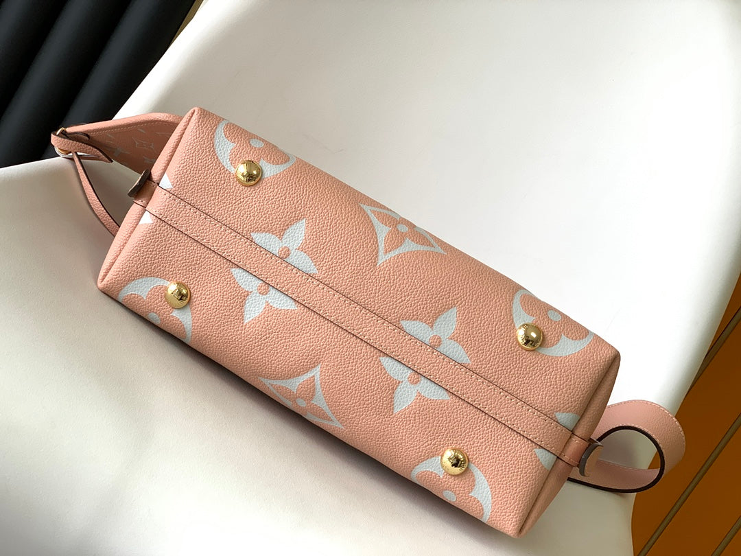 Louis Vuitton Pink Floral Pattern Leather Shoulder Bag Women's Hobo Handbag