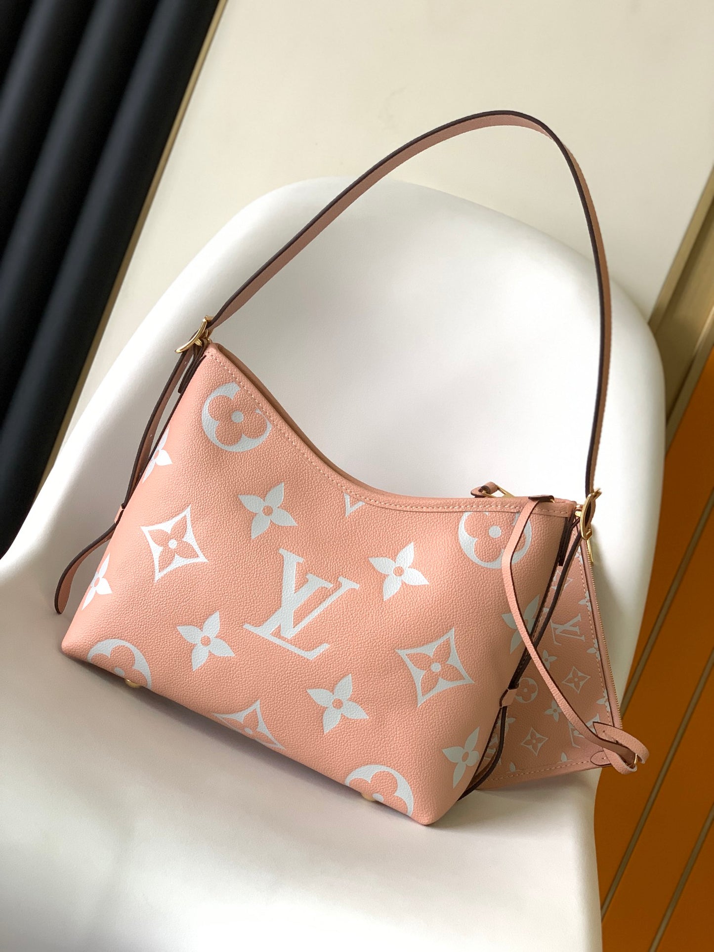 Louis Vuitton Pink Floral Pattern Leather Shoulder Bag Women's Hobo Handbag