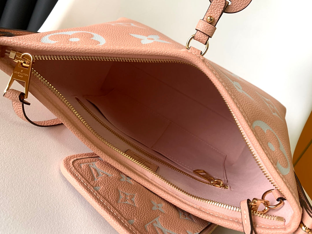 Louis Vuitton Pink Floral Pattern Leather Shoulder Bag Women's Hobo Handbag