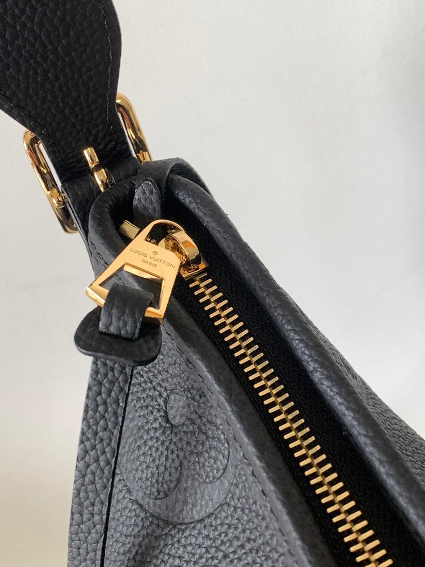 Louis Vuitton Black Embossed Shoulder Bag Textured Leather Hobo Purse