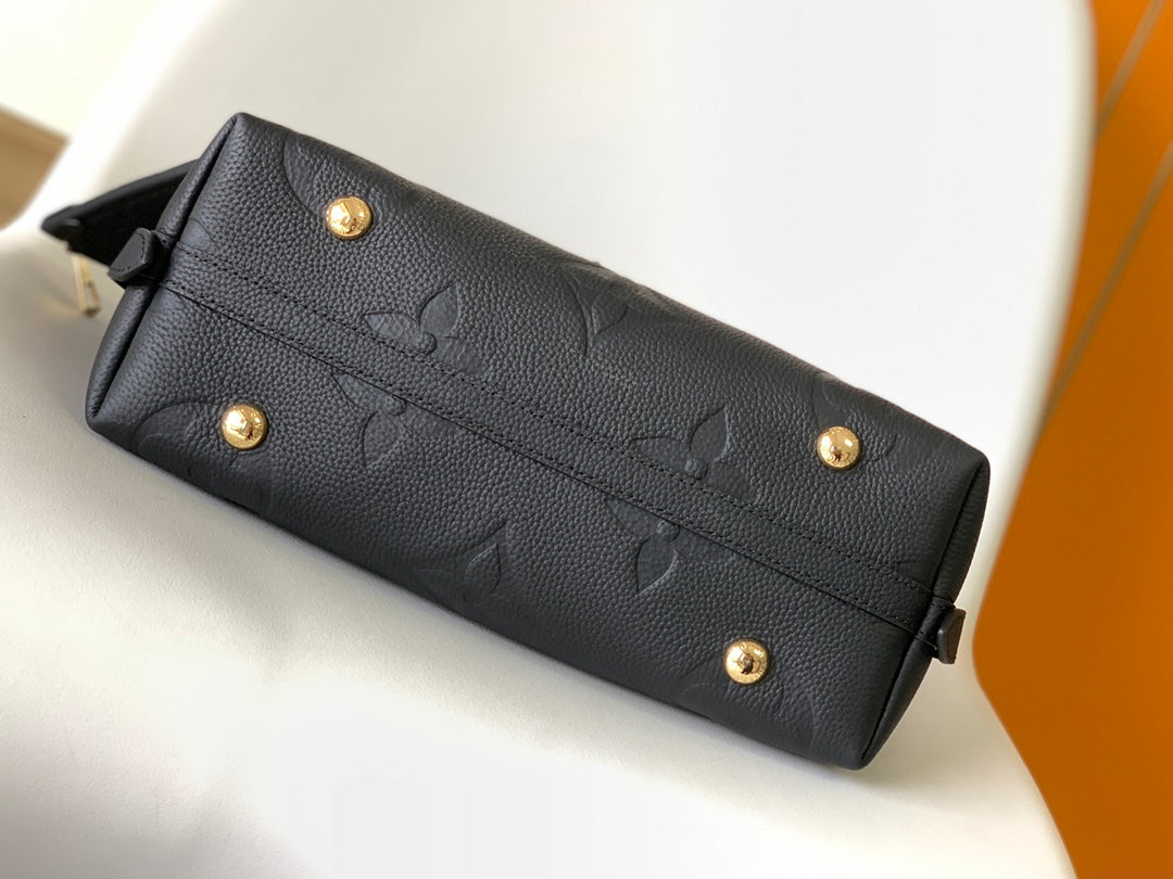 Louis Vuitton Black Embossed Shoulder Bag Textured Leather Hobo Purse