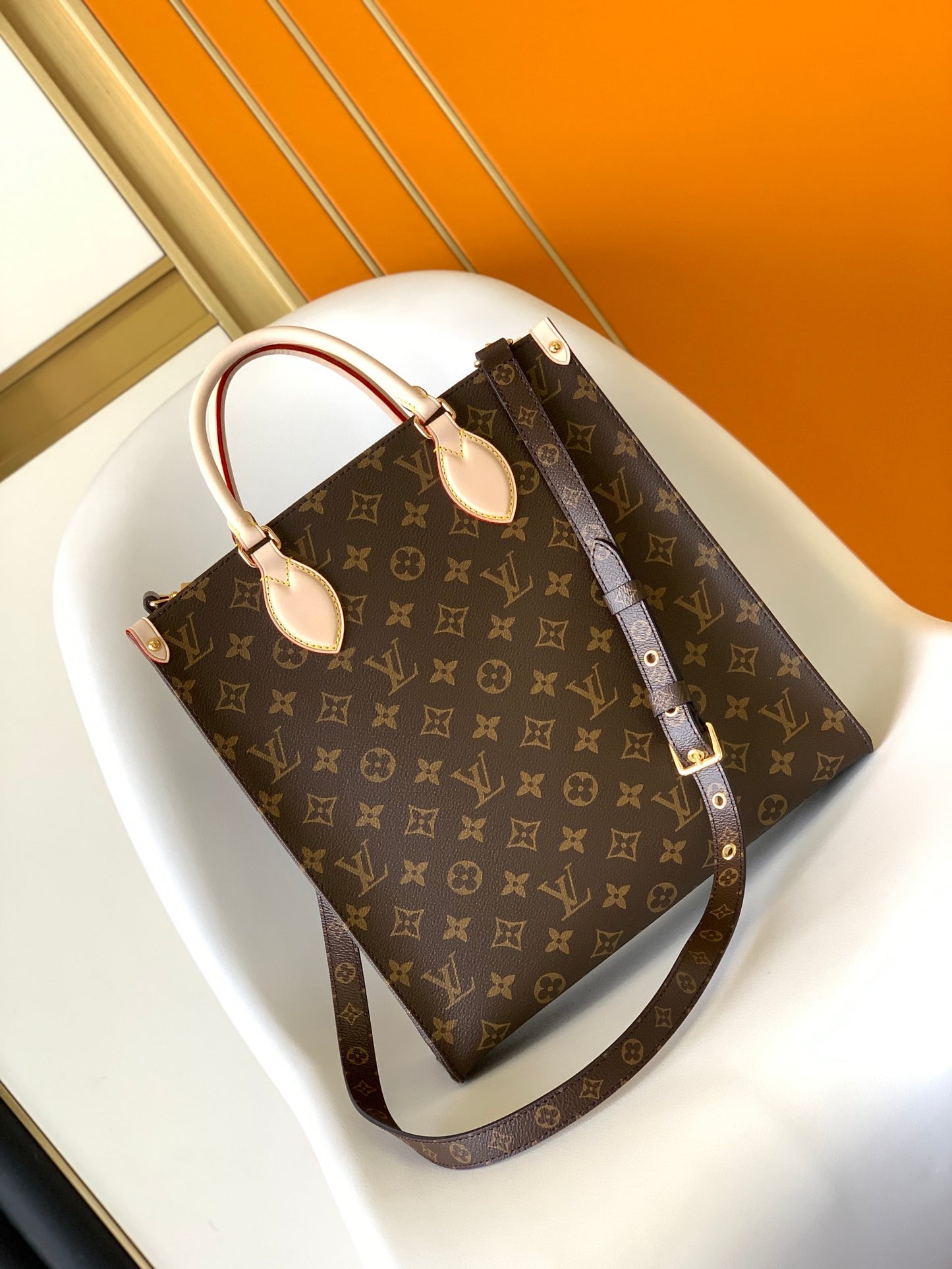 Louis Vuitton Classic Brown Monogram Canvas Square Tote Bag with Shoulder Strap