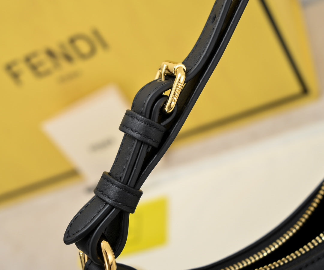Fendi Fendigraph Small Black Leather Hobo Bag