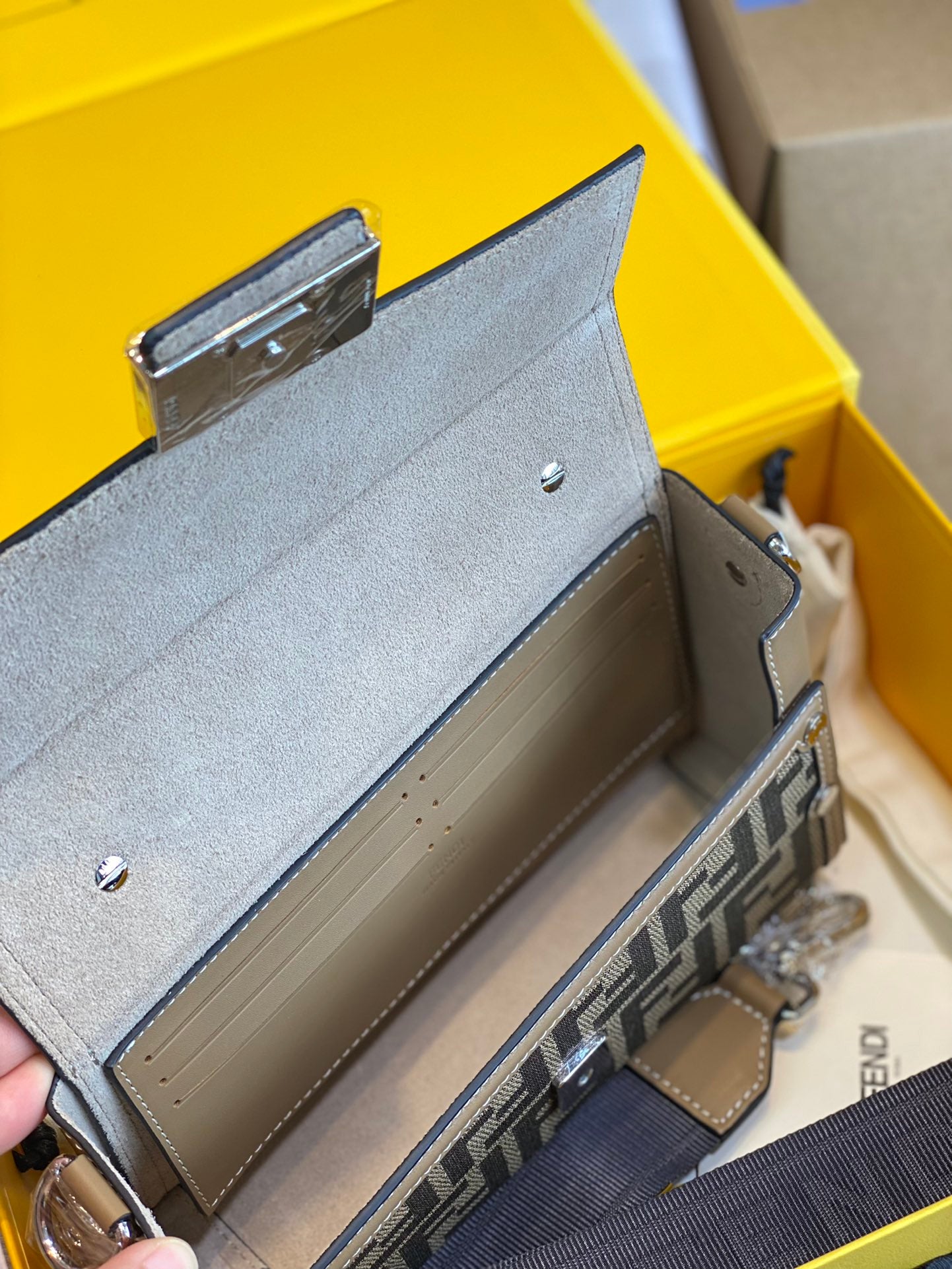 Fendi Brown Zucca Canvas Kan I Shoulder Bag with Silver-Tone Hardware