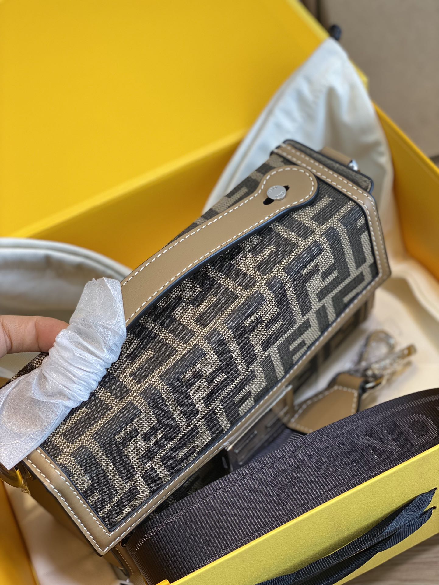 Fendi Baguette FF Monogram Fabric Shoulder Bag - Brown/Beige