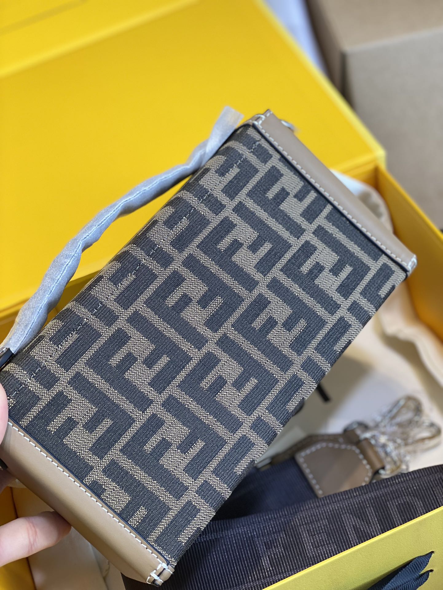 Fendi Brown Zucca Canvas Kan I Shoulder Bag with Silver-Tone Hardware