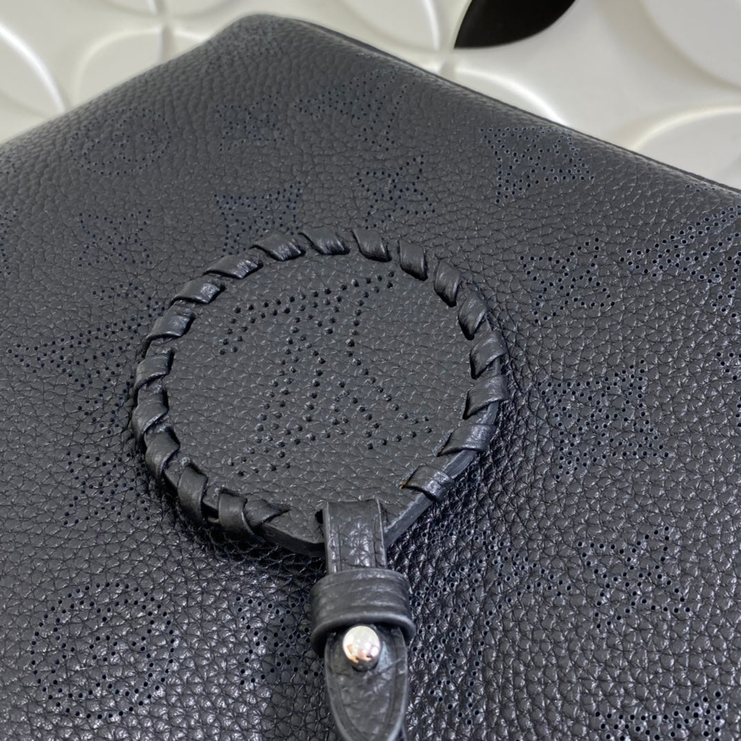 Louis Vuitton Elegant Dark Grey Embossed Leather Tote Handbag and Pouch Set