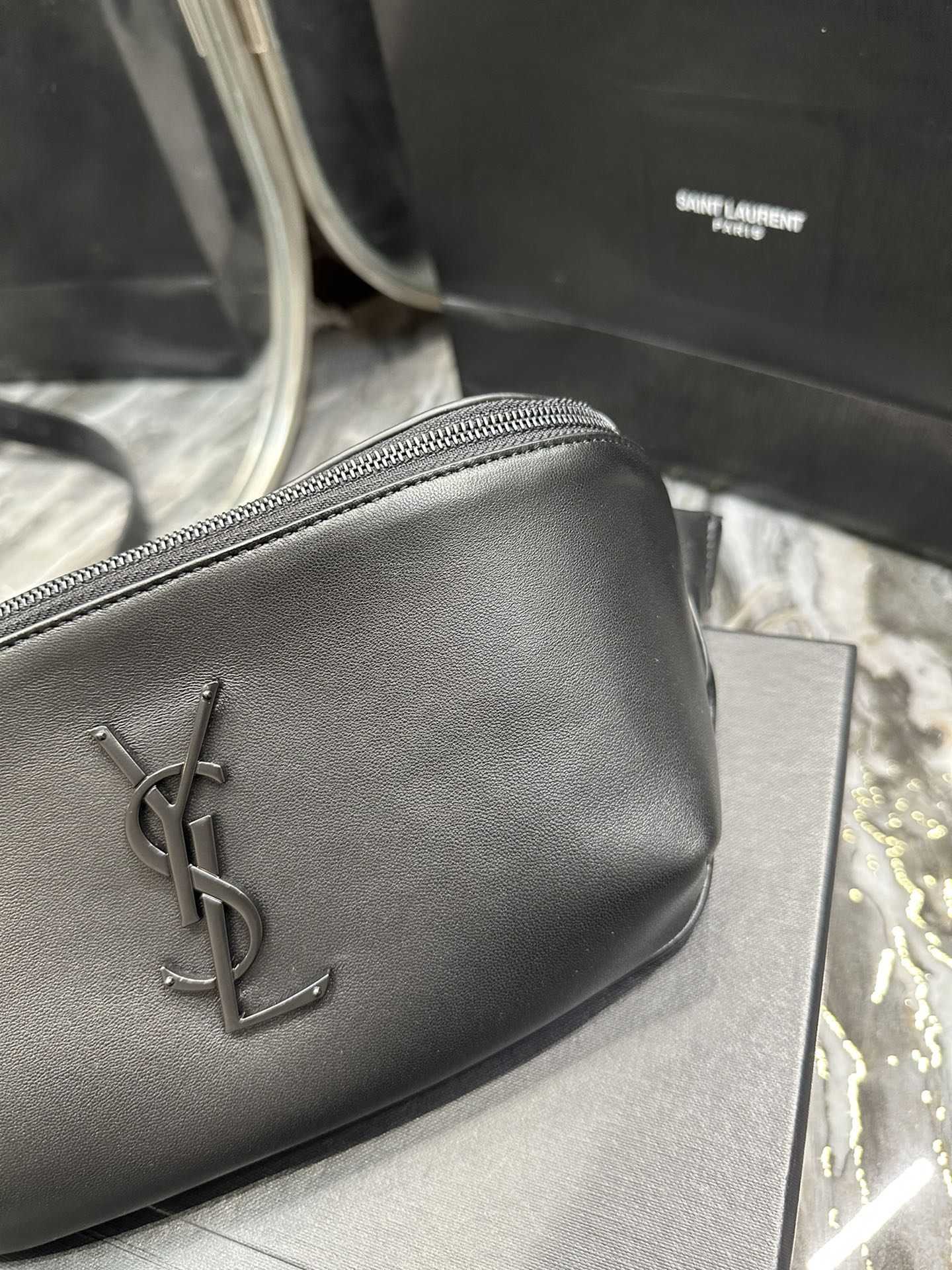 Saint Laurent Monogram Leather Belt Bag - Black with Matte Black Hardware