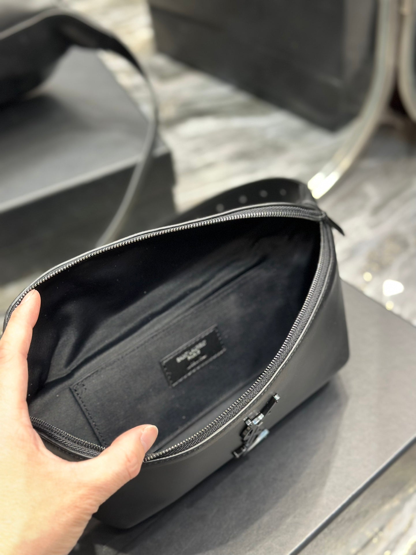 Saint Laurent Monogram Leather Belt Bag - Black with Matte Black Hardware