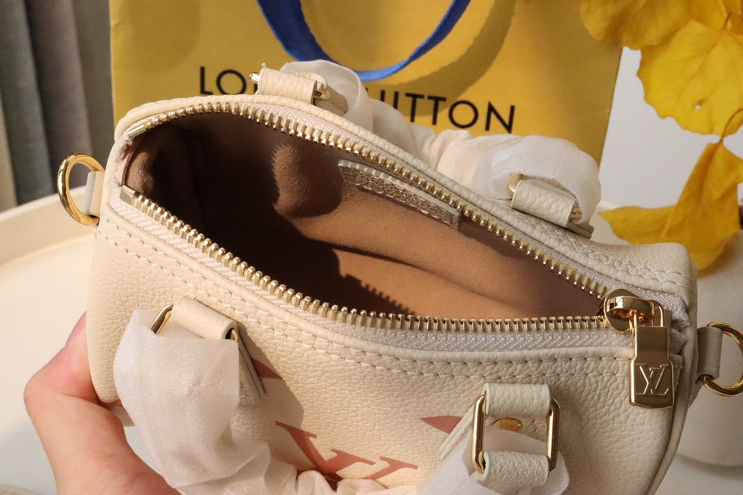 Louis Vuitton Beige Leather Mini Top Handle Handbag with Pink Monogram