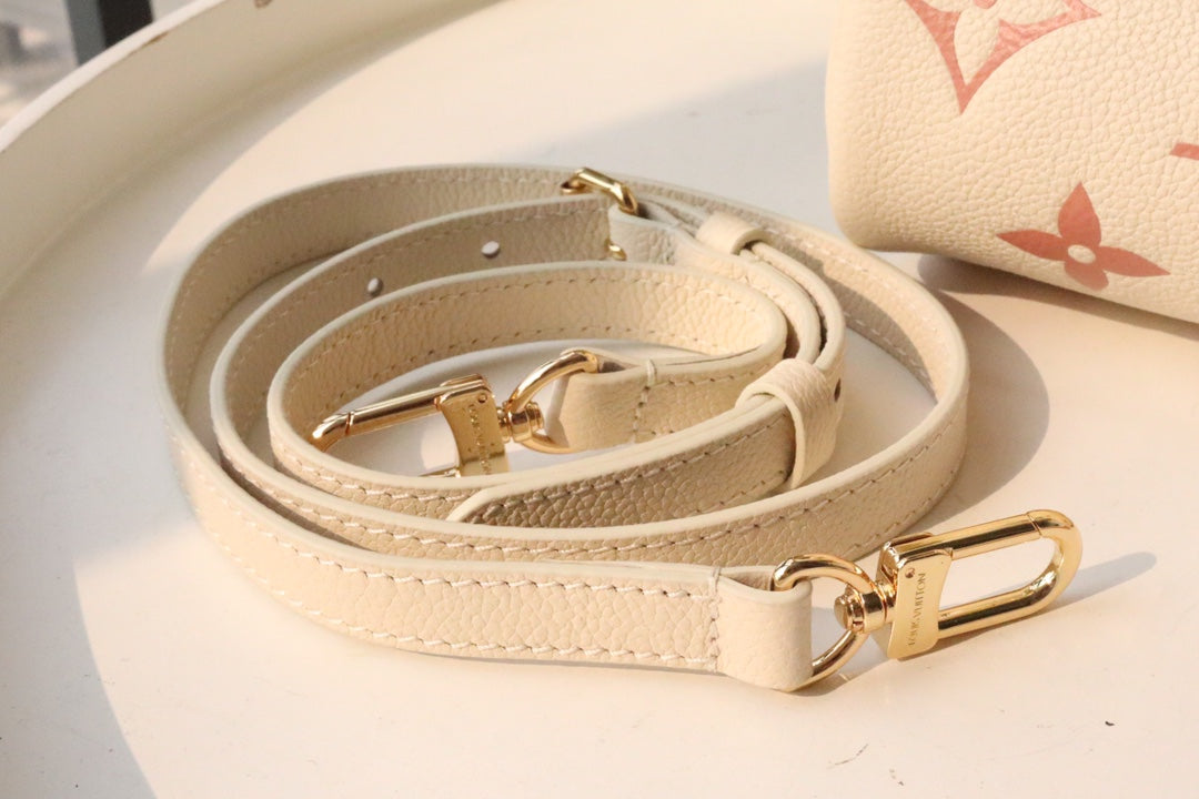 Louis Vuitton Beige Leather Mini Top Handle Handbag with Pink Monogram