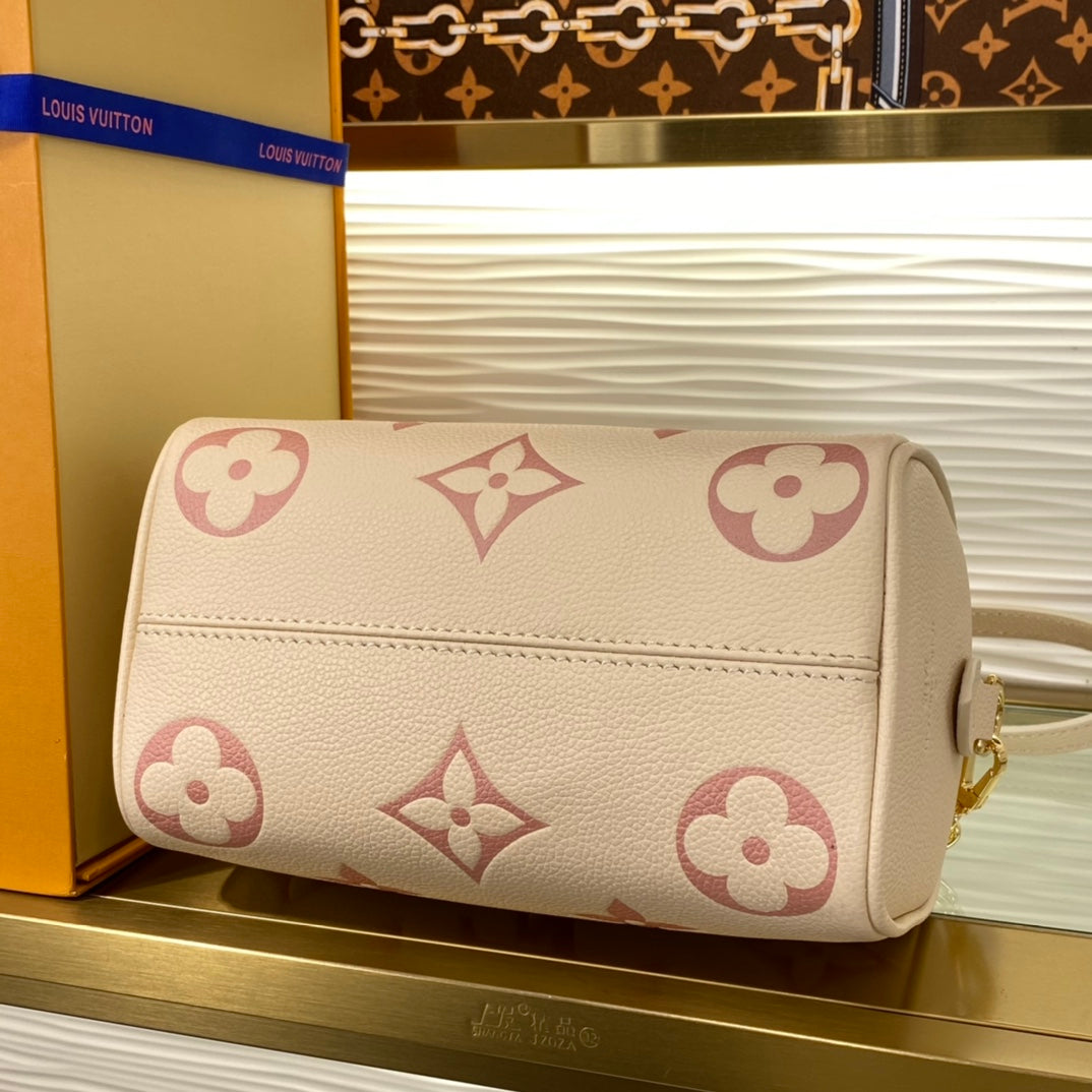 Louis Vuitton Cream and Pink Monogram Embossed Leather Mini Duffle Handbag