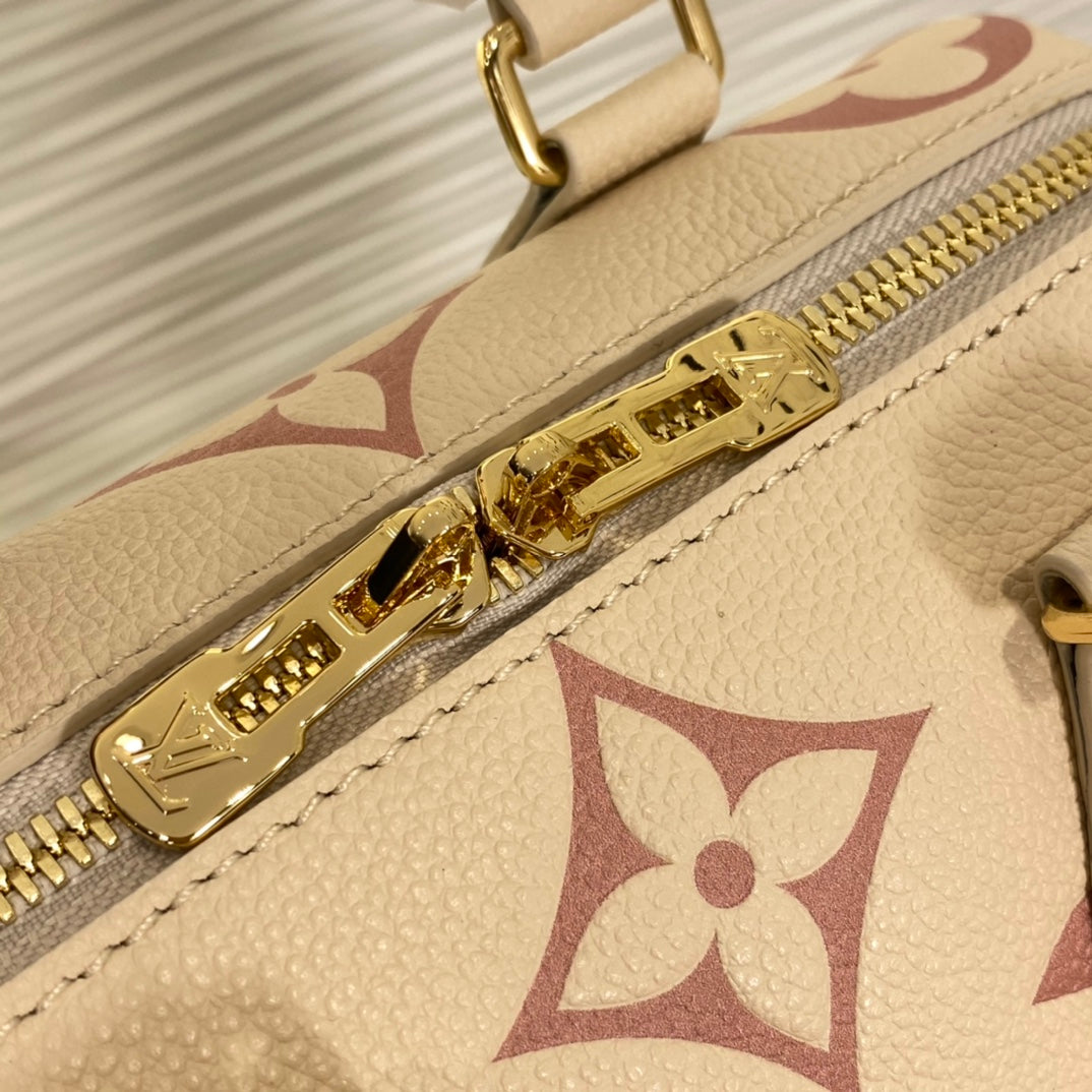 Louis Vuitton Cream and Pink Monogram Embossed Leather Mini Duffle Handbag
