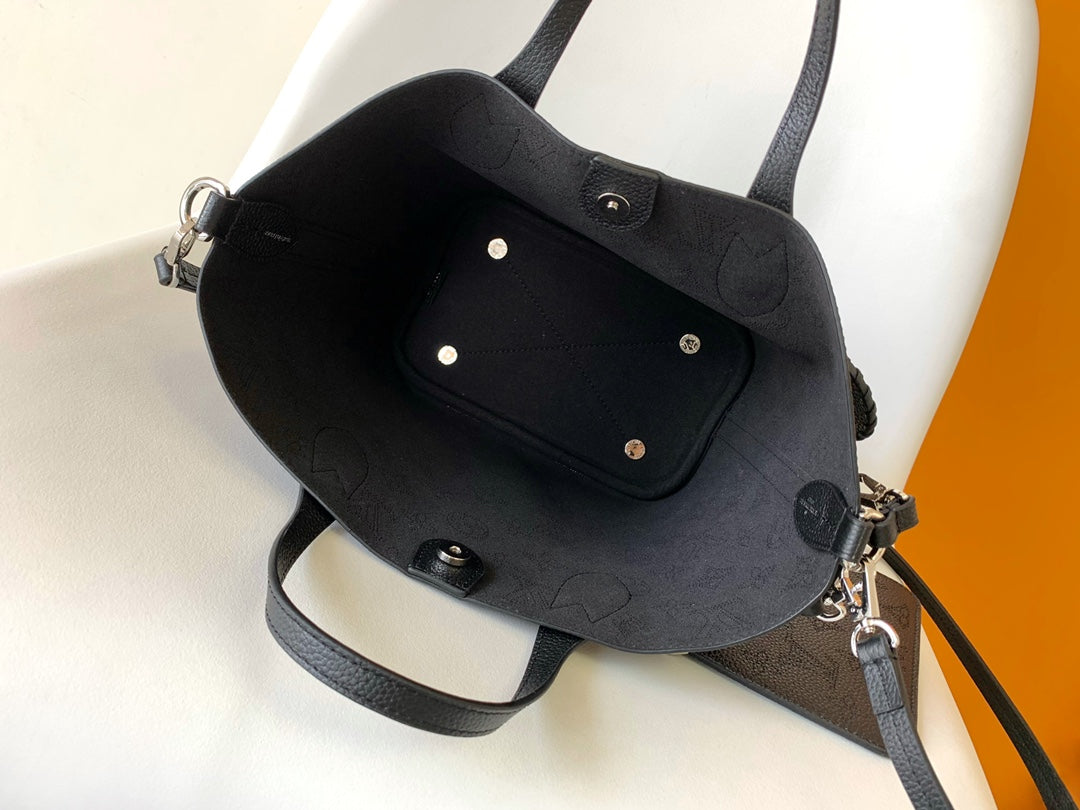 Louis Vuitton Classic Black Embossed Monogram Leather Shoulder Tote Bag