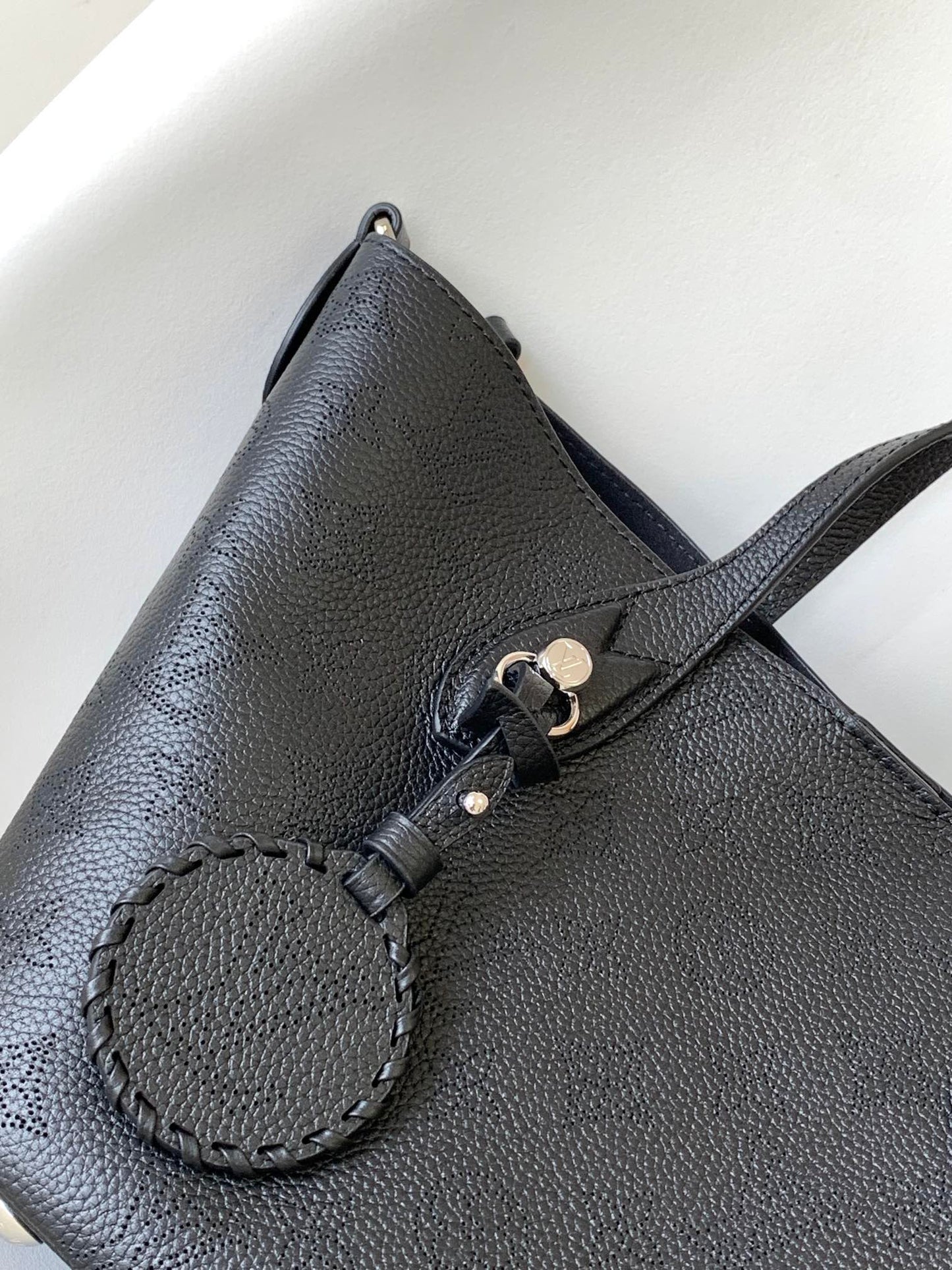 Louis Vuitton Classic Black Embossed Monogram Leather Shoulder Tote Bag