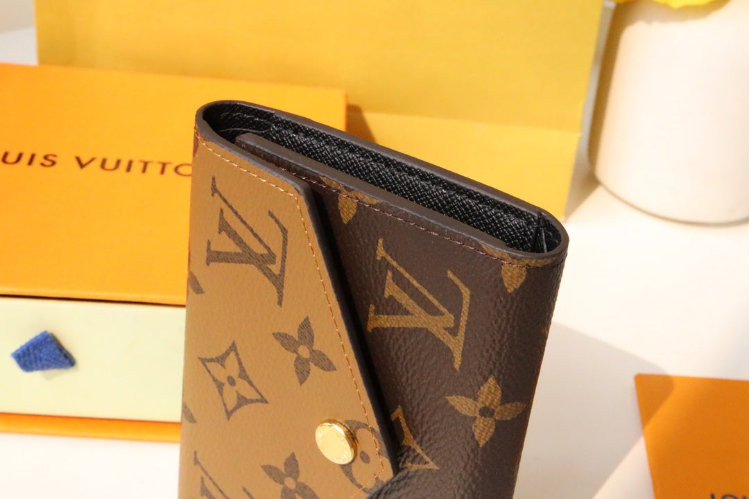 Louis Vuitton Classic Brown Monogram Leather Envelope Trifold Wallet for Women