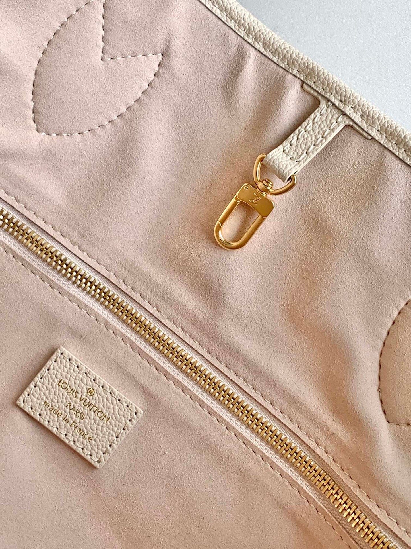 Louis Vuitton Classic Beige Leather Tote Bag with Pink Monogram Pattern