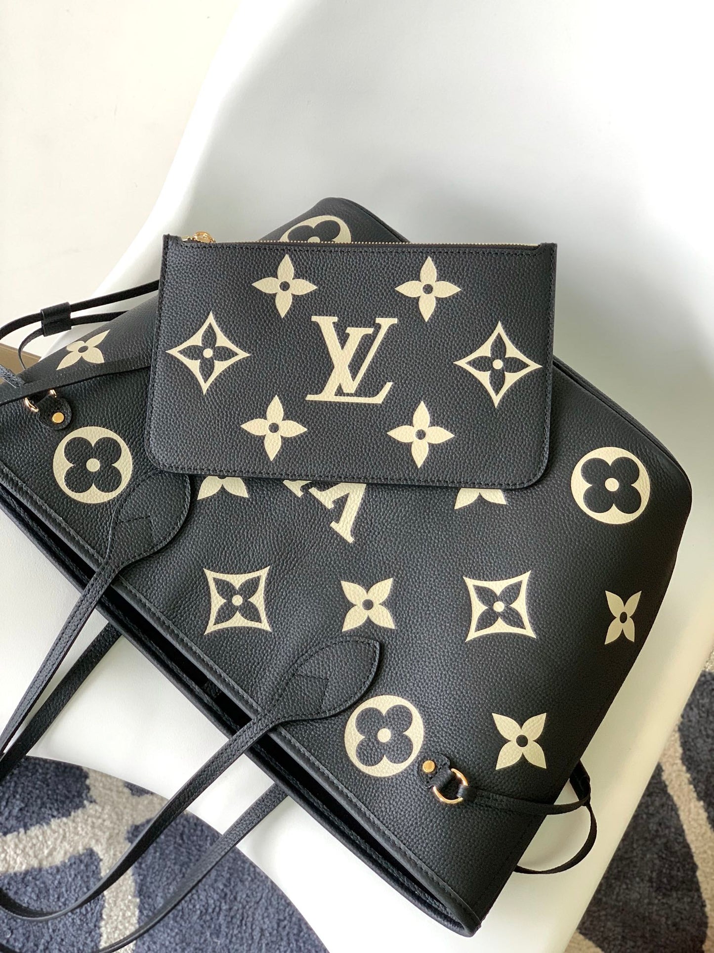 Louis Vuitton Classic Black Embossed Monogram Leather Tote Shoulder Bag