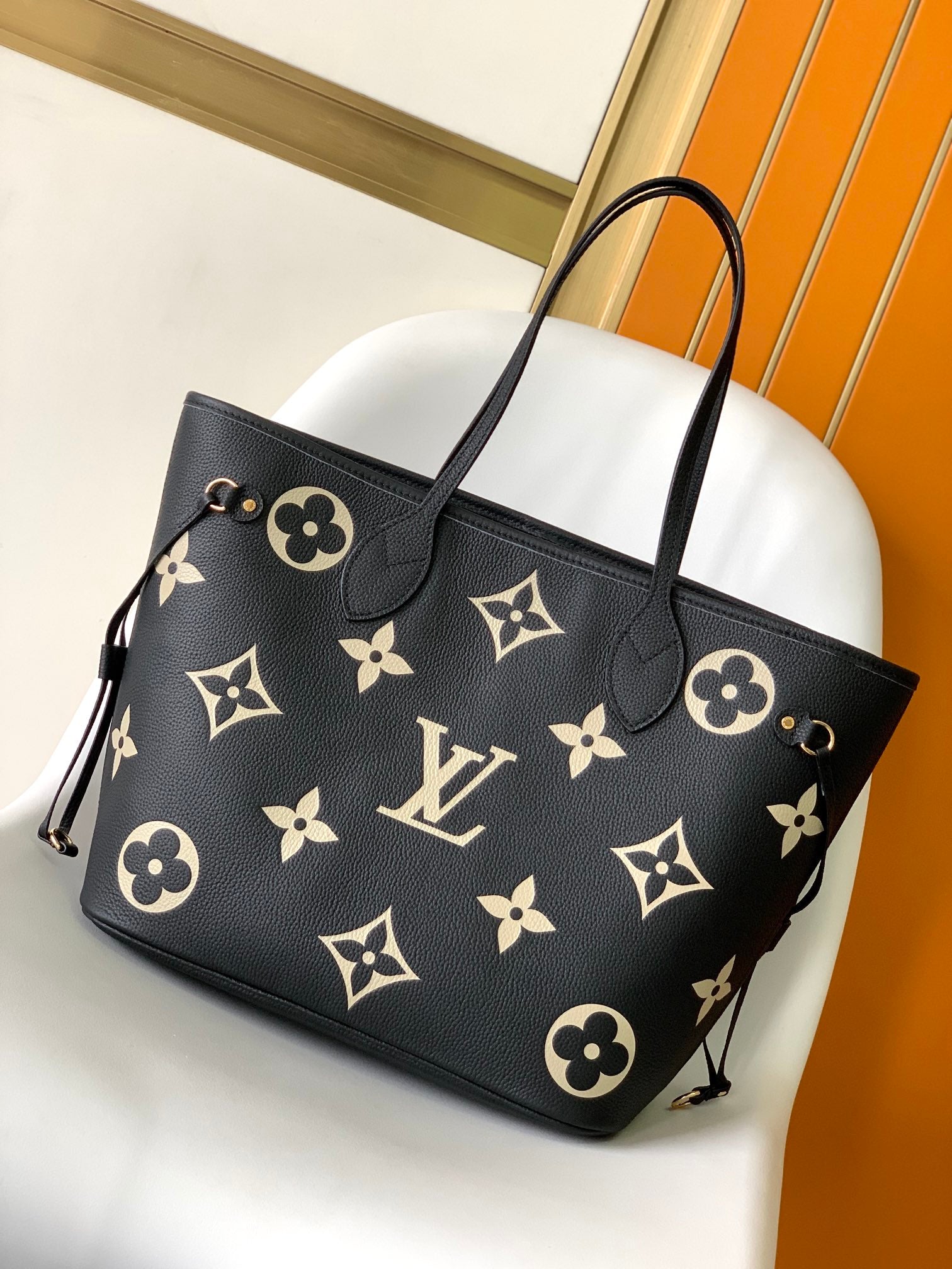 Louis Vuitton Classic Black Embossed Monogram Leather Tote Shoulder Bag