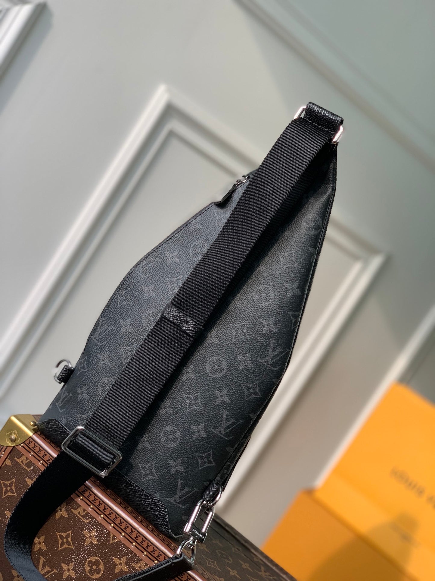 Louis Vuitton Dark Grey Monogram Sling Crossbody Bag with Detachable Pouch