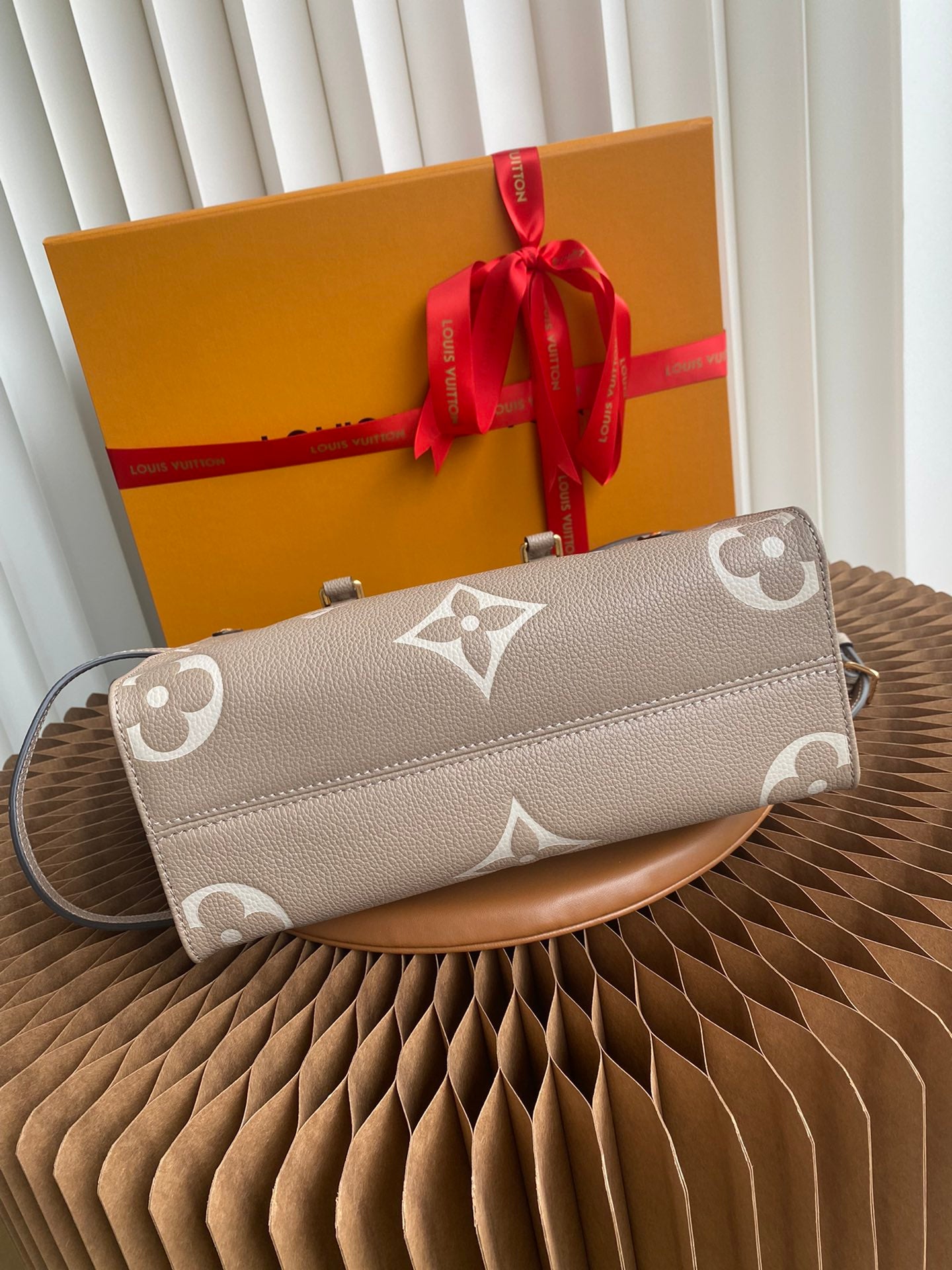 Louis Vuitton Taupe Textured Leather Monogram Tote Bag with Top Handles