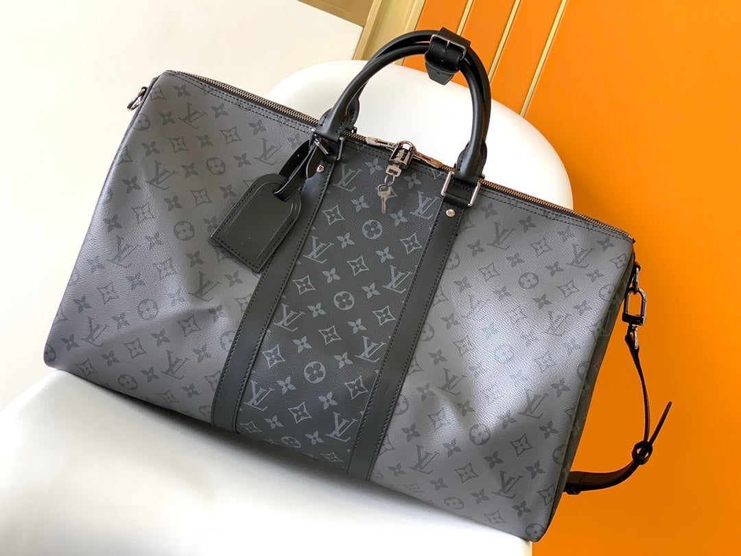 Louis Vuitton Grey Monogram Canvas Travel Duffle Bag with Shoulder Strap