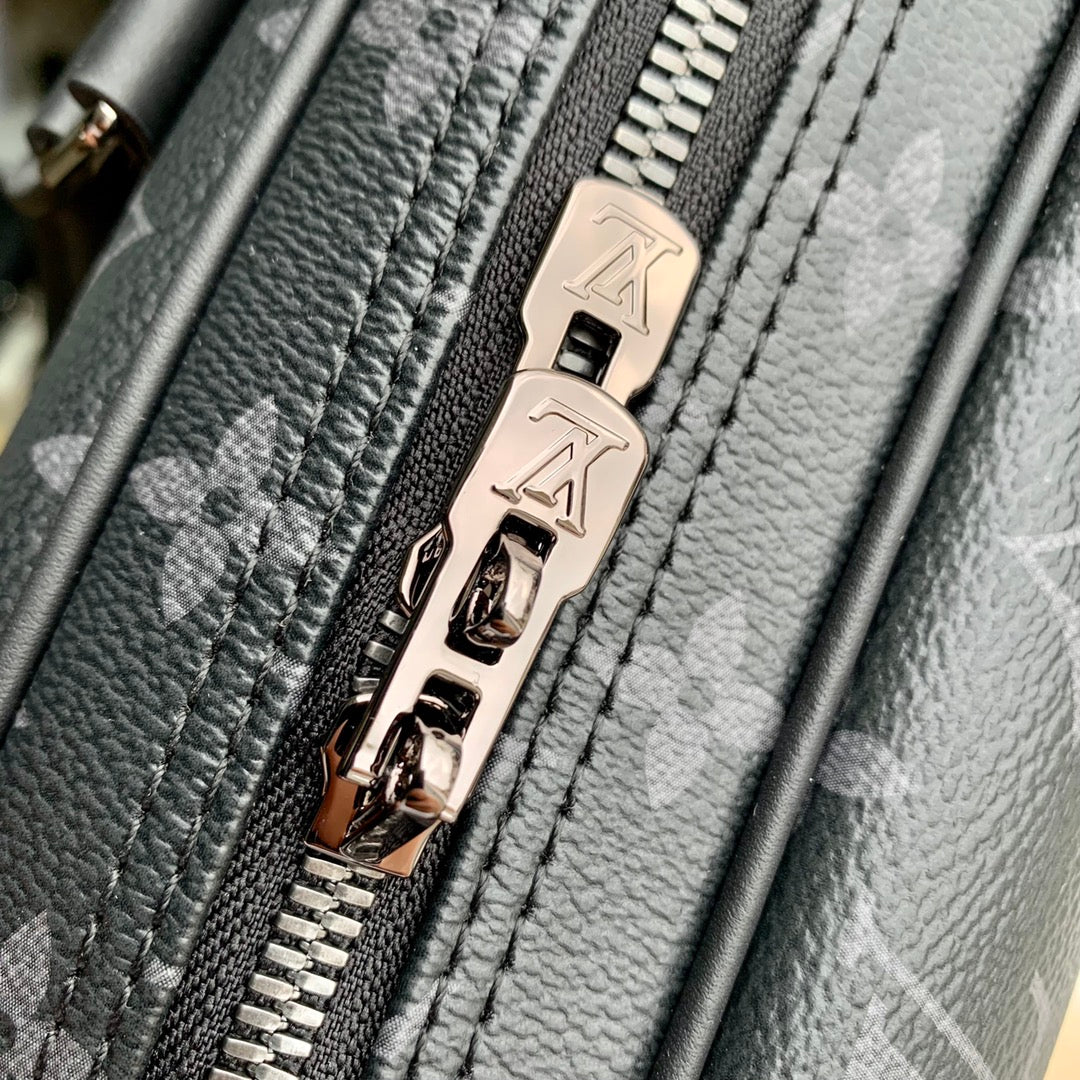 Louis Vuitton Men's Dark Grey Monogram Pattern Laptop Briefcase with Shoulder Strap