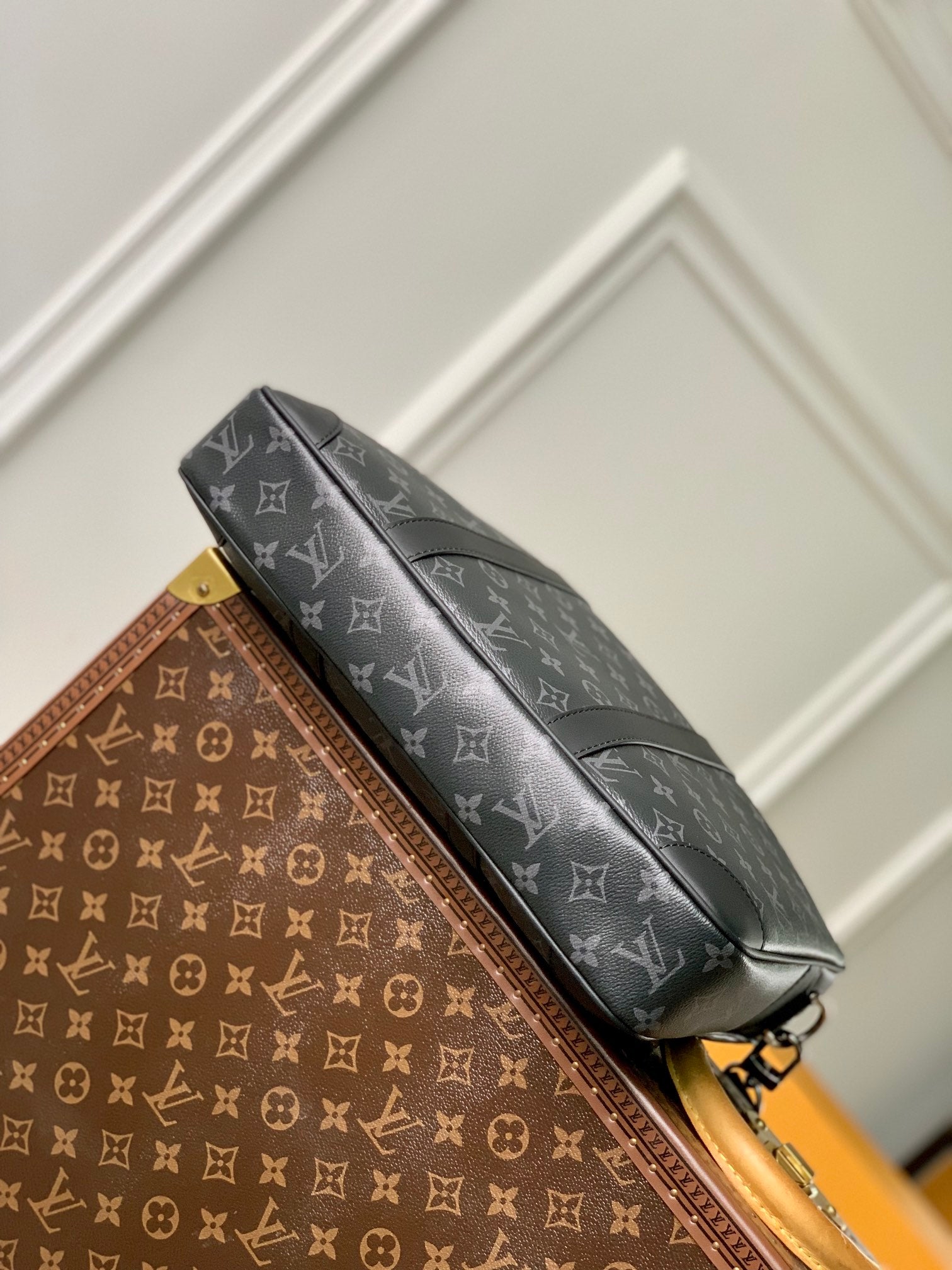 Louis Vuitton Men's Dark Grey Monogram Pattern Laptop Briefcase with Shoulder Strap