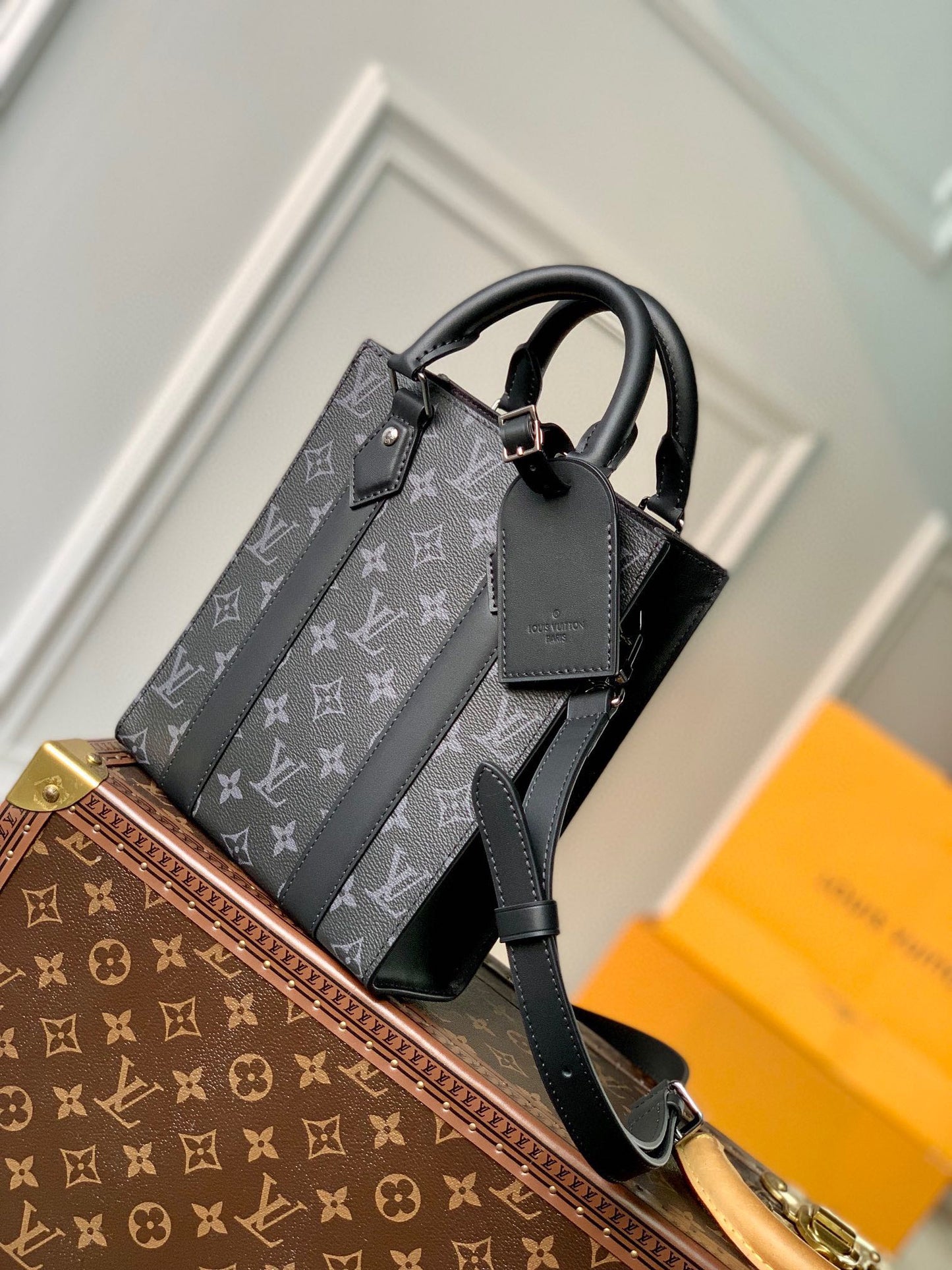 Louis Vuitton Black Monogram Mini Tote Bag with Adjustable Crossbody Strap