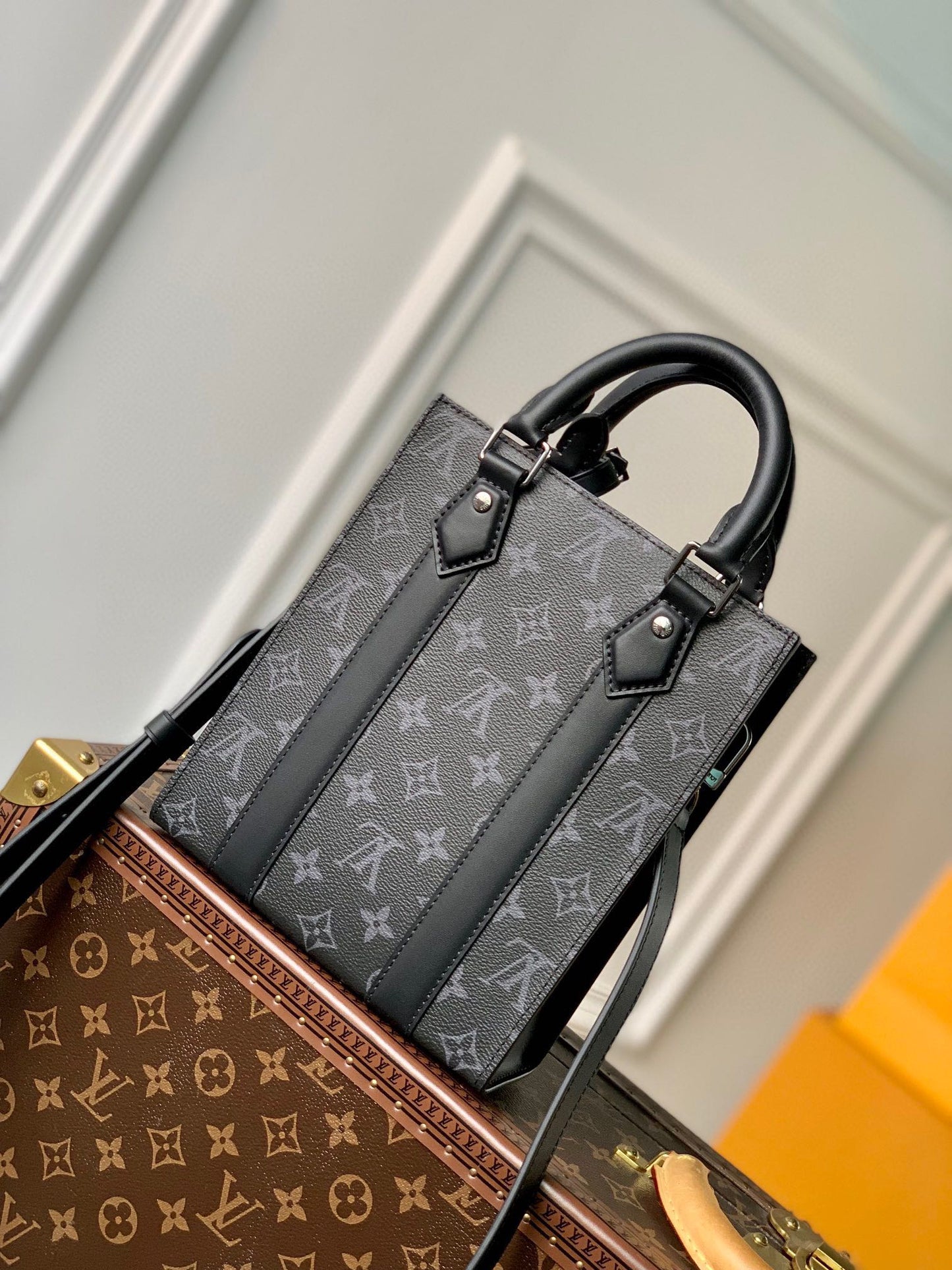 Louis Vuitton Black Monogram Mini Tote Bag with Adjustable Crossbody Strap