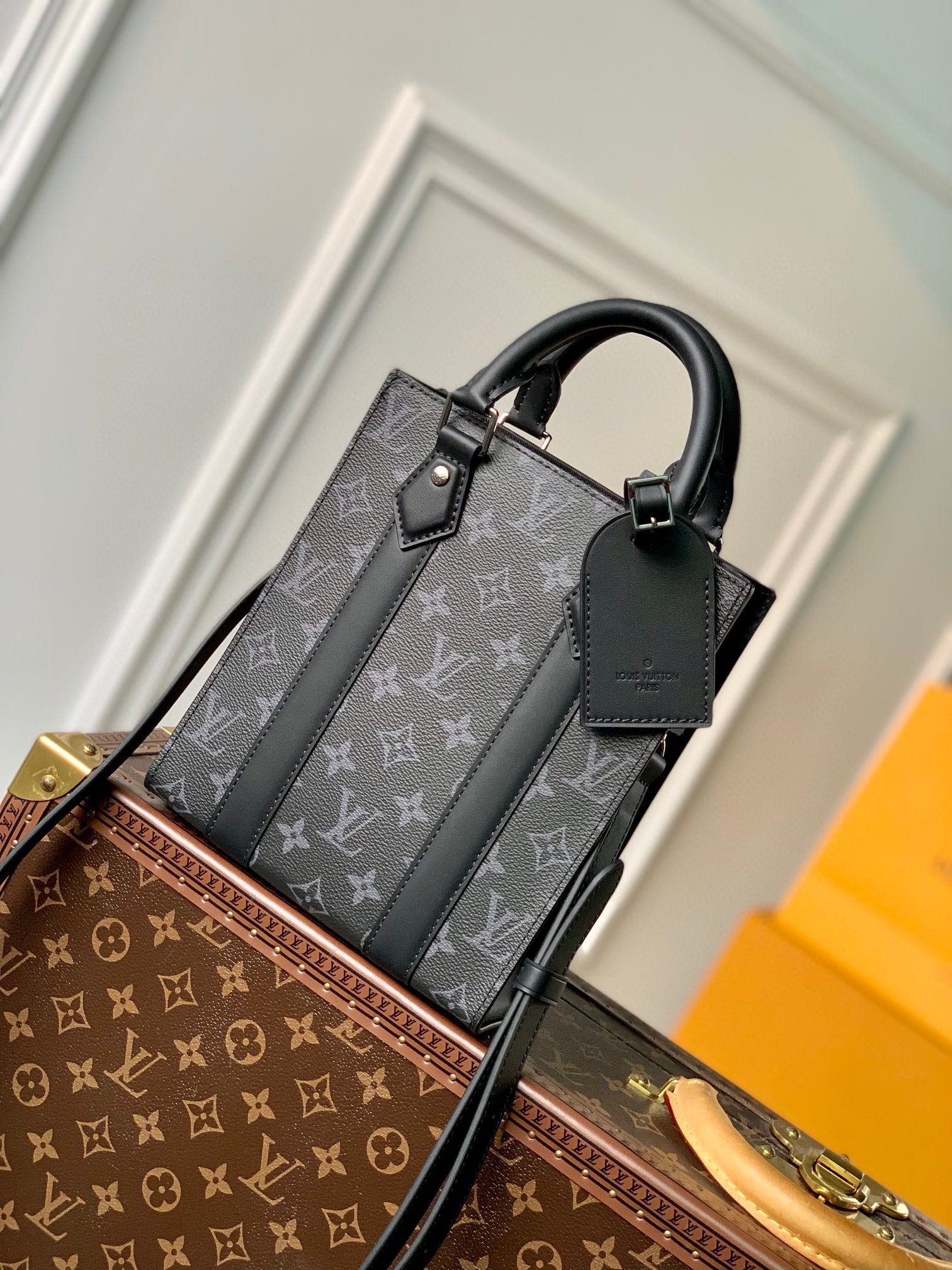 Louis Vuitton Black Monogram Mini Tote Bag with Adjustable Crossbody Strap