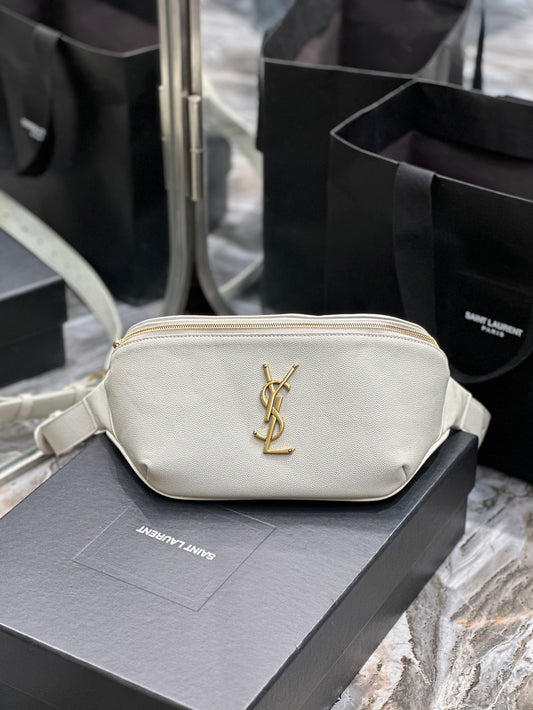 Saint Laurent Cassandre Leather Belt Bag - White with Gold-Tone Hardware