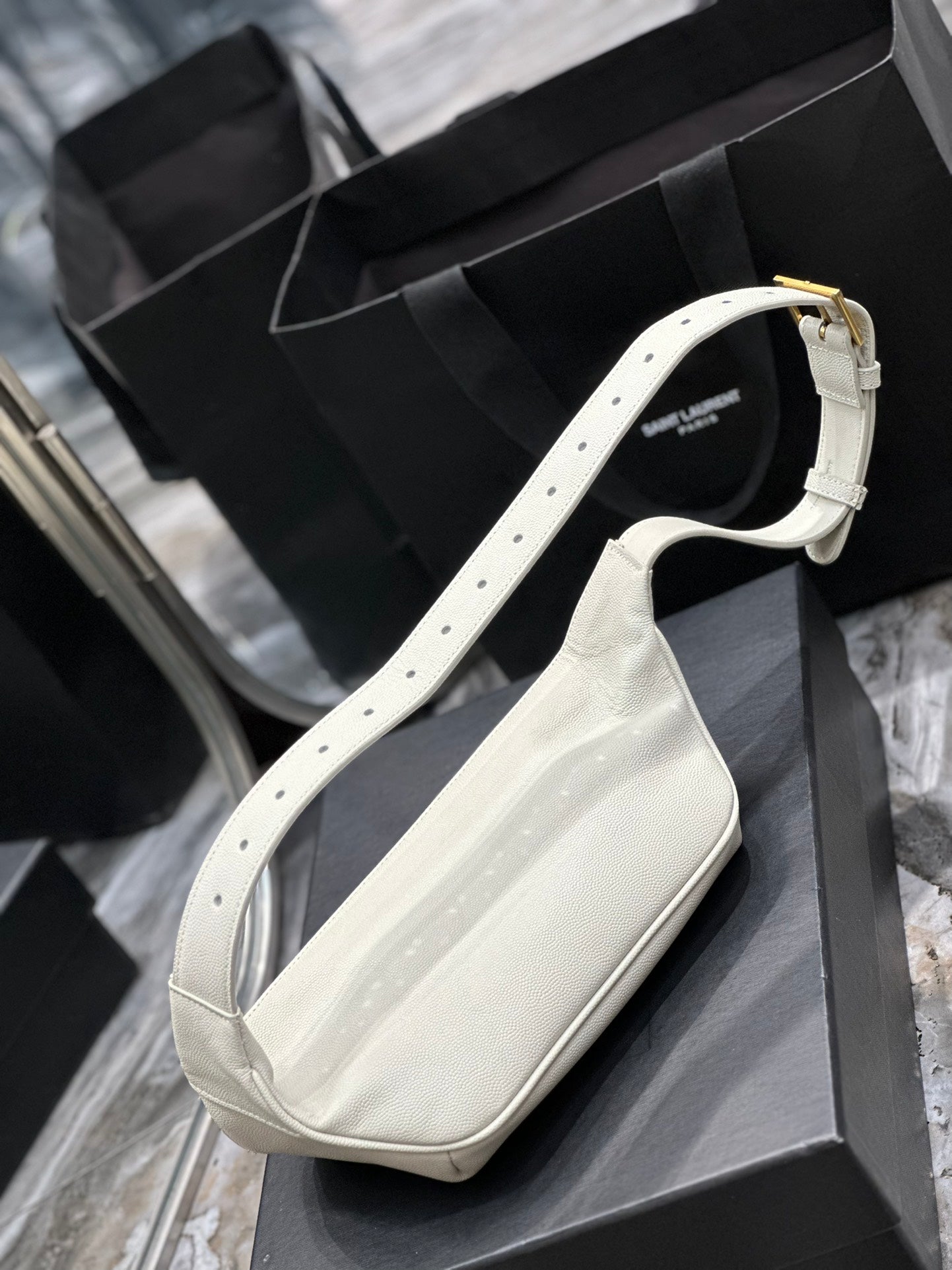 Saint Laurent Cassandre Leather Belt Bag - White with Gold-Tone Hardware