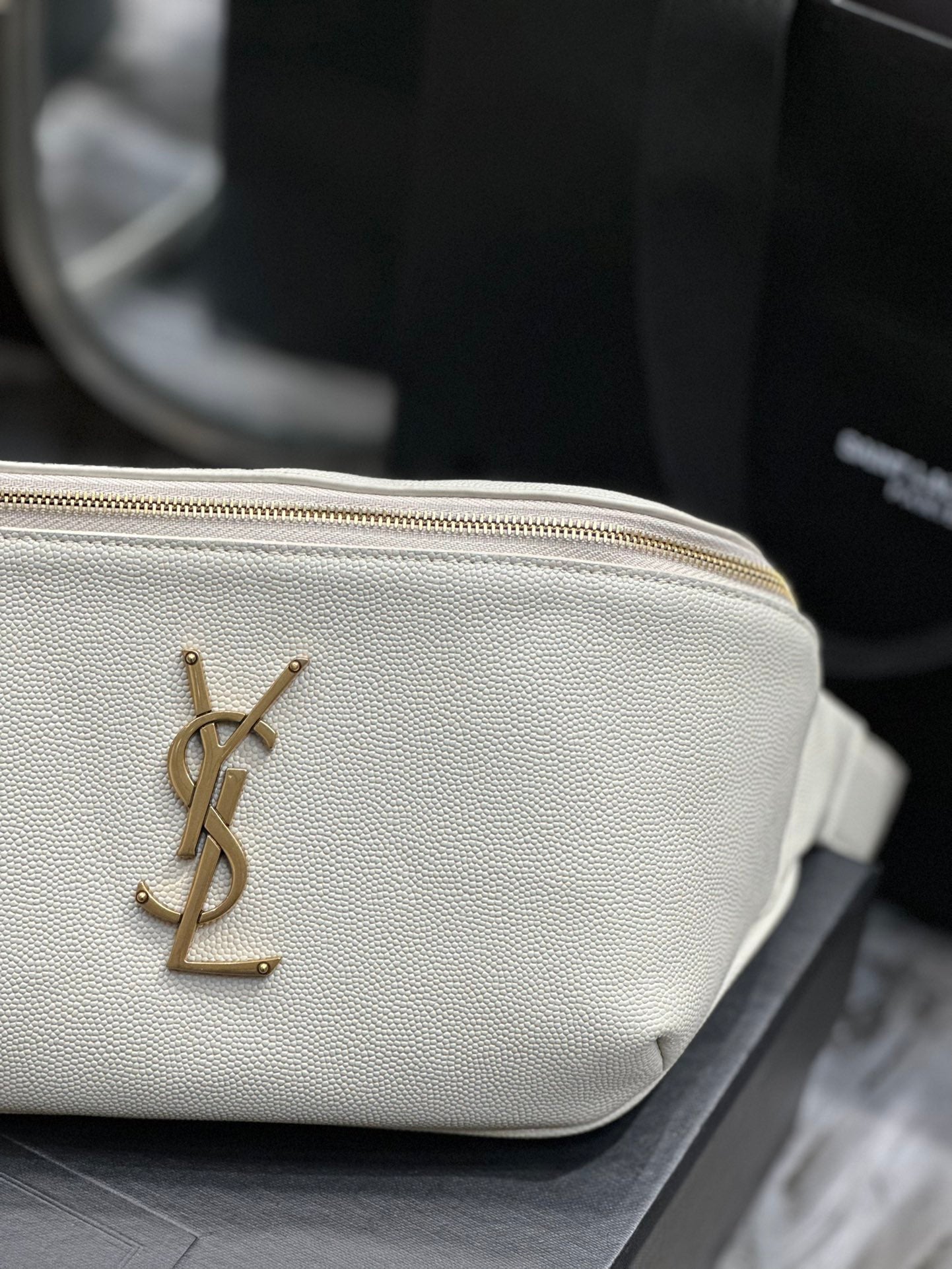 Saint Laurent Cassandre Leather Belt Bag - White with Gold-Tone Hardware