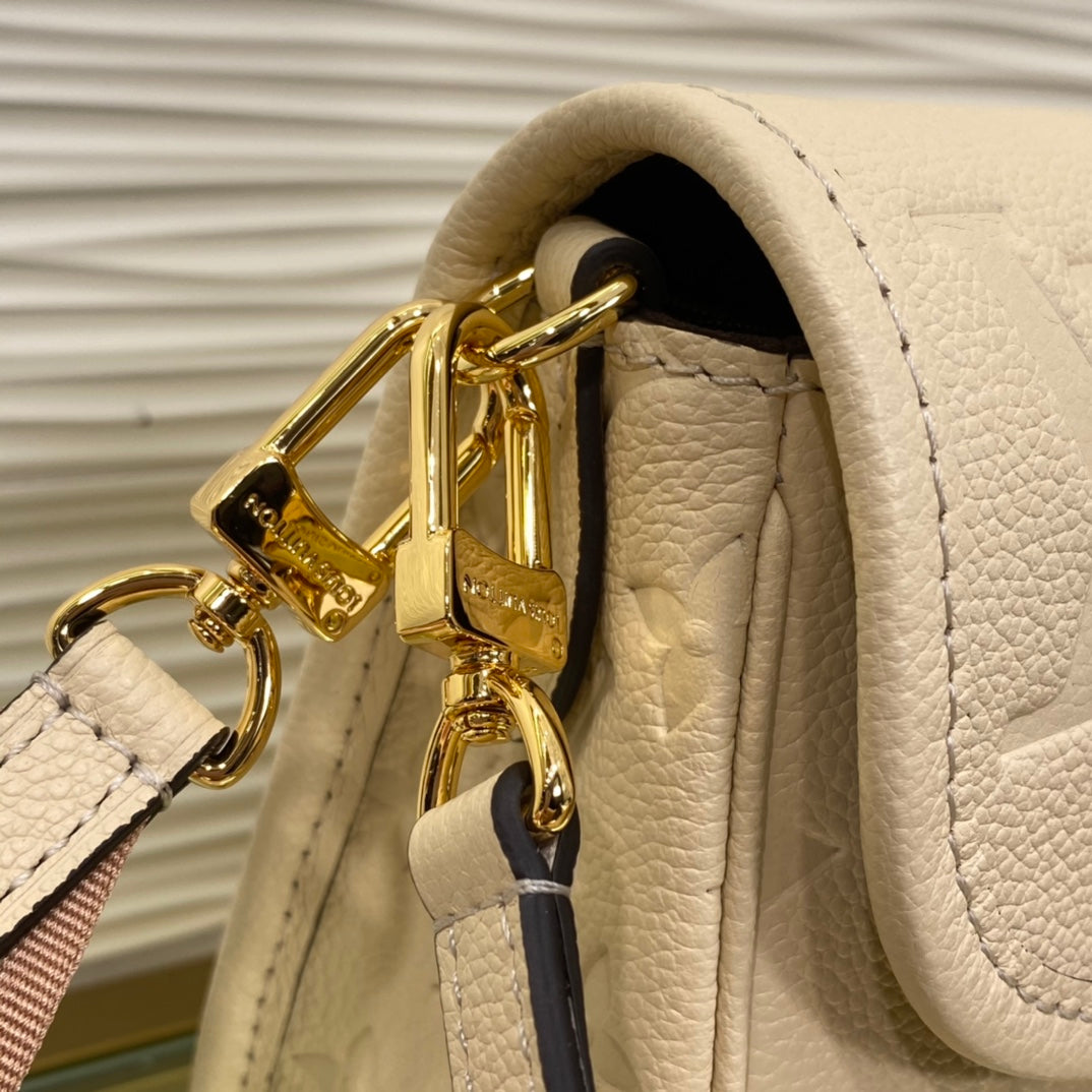 Louis Vuitton Classic Cream Embossed Leather Shoulder Bag with Gold Buckle