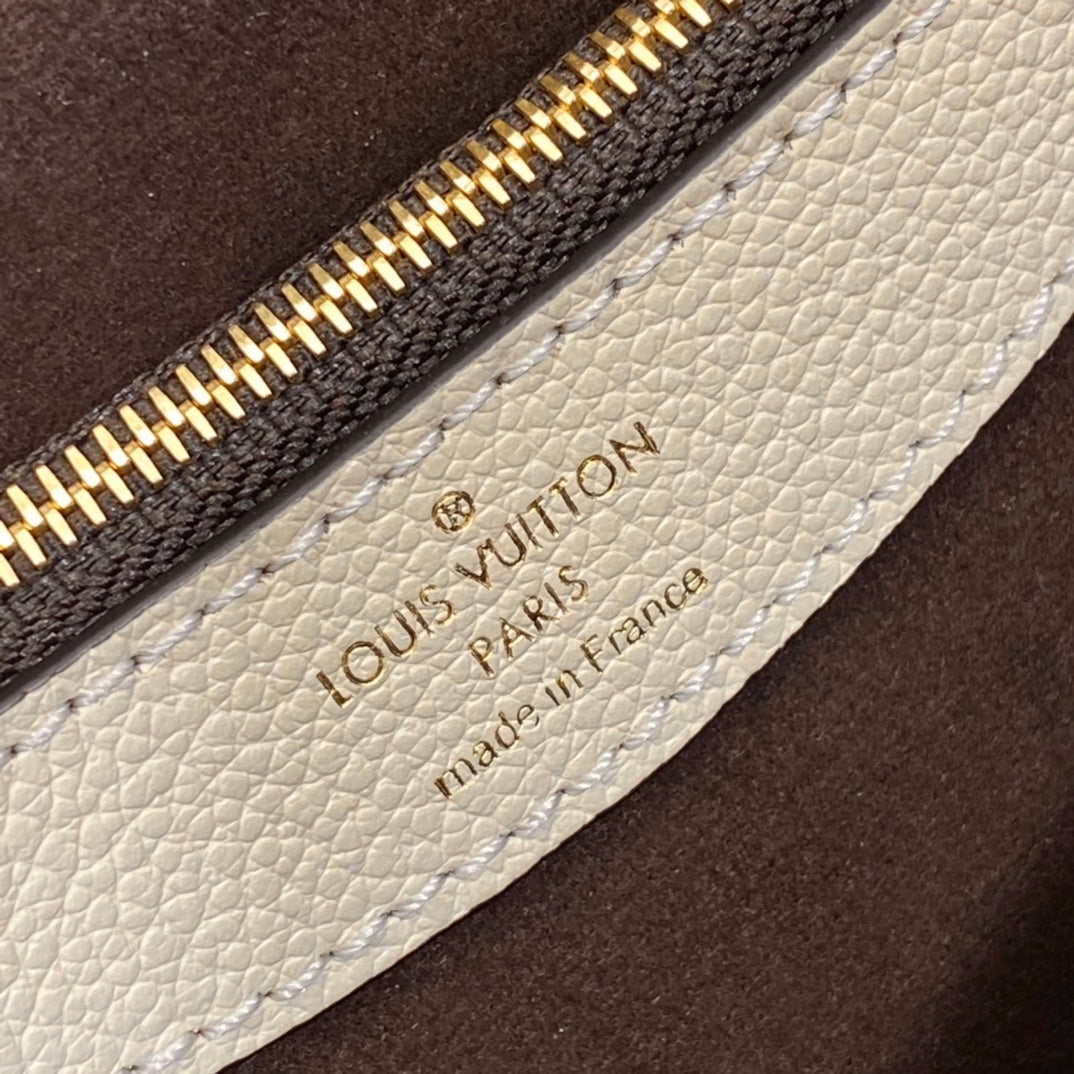Louis Vuitton Classic Cream Embossed Leather Shoulder Bag with Gold Buckle