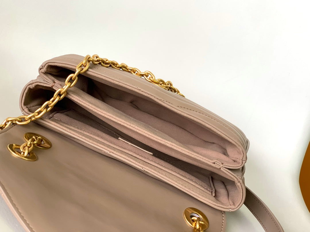 Louis Vuitton Taupe Quilted Leather Crossbody Flap Bag with Gold Chain Strap