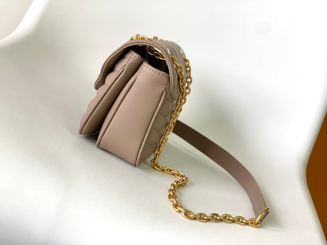 Louis Vuitton Taupe Quilted Leather Crossbody Flap Bag with Gold Chain Strap