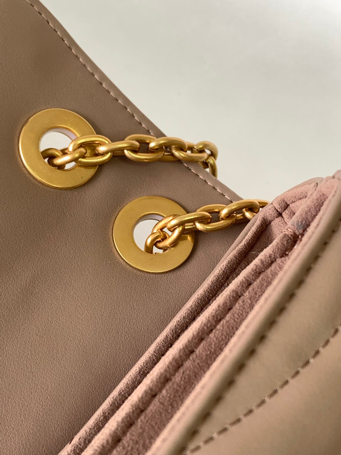 Louis Vuitton Taupe Quilted Leather Crossbody Flap Bag with Gold Chain Strap